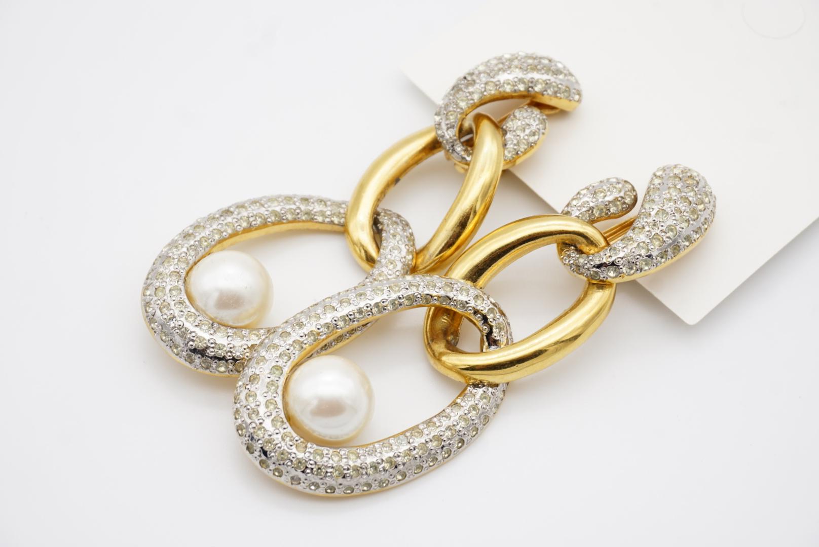 Valentino Vintage Extra Long Trio Interlocked Hoop Crystals Pearl Drop Earrings 5