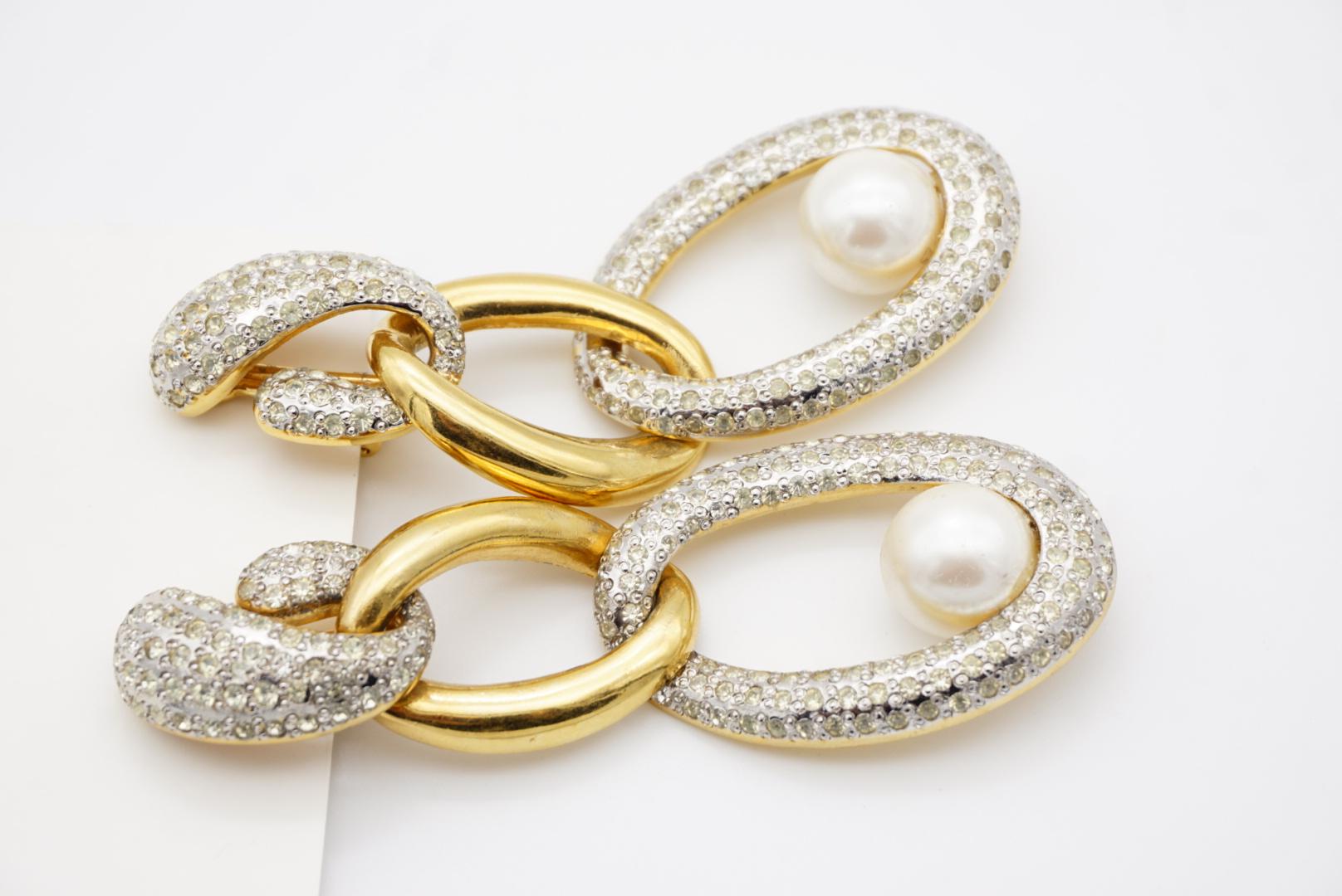 Valentino Vintage Extra Long Trio Interlocked Hoop Crystals Pearl Drop Earrings 6