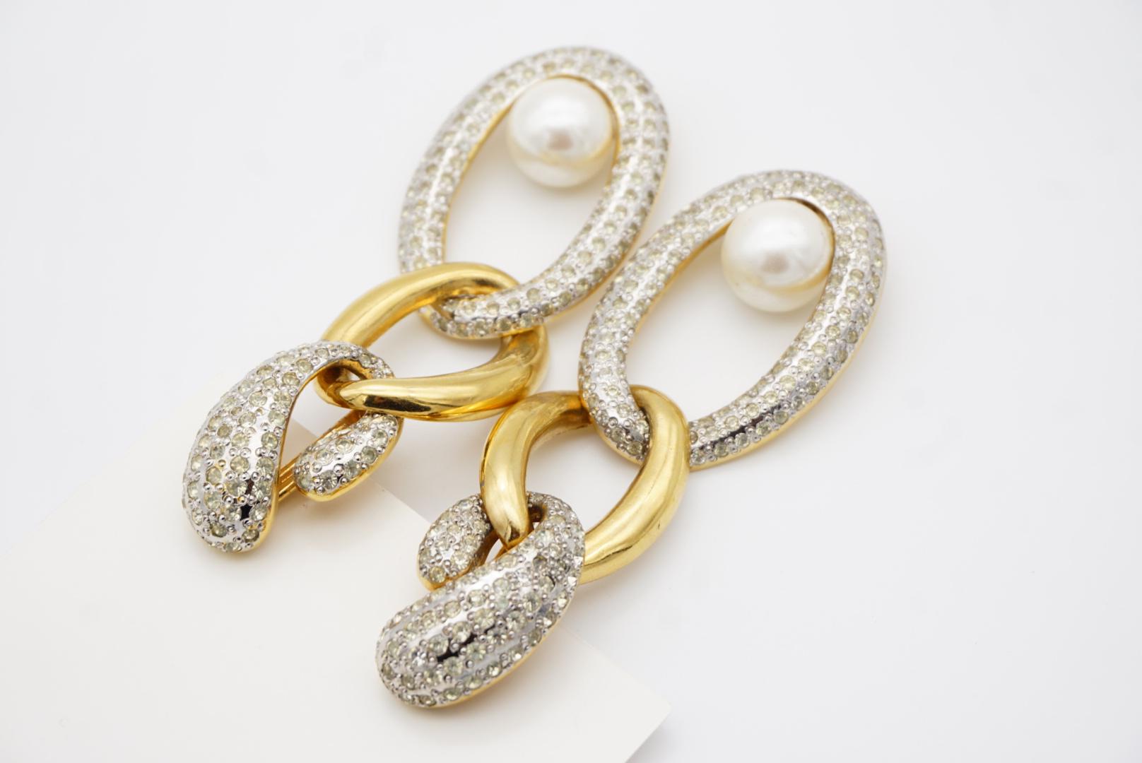 Valentino Vintage Extra Long Trio Interlocked Hoop Crystals Pearl Drop Earrings 7