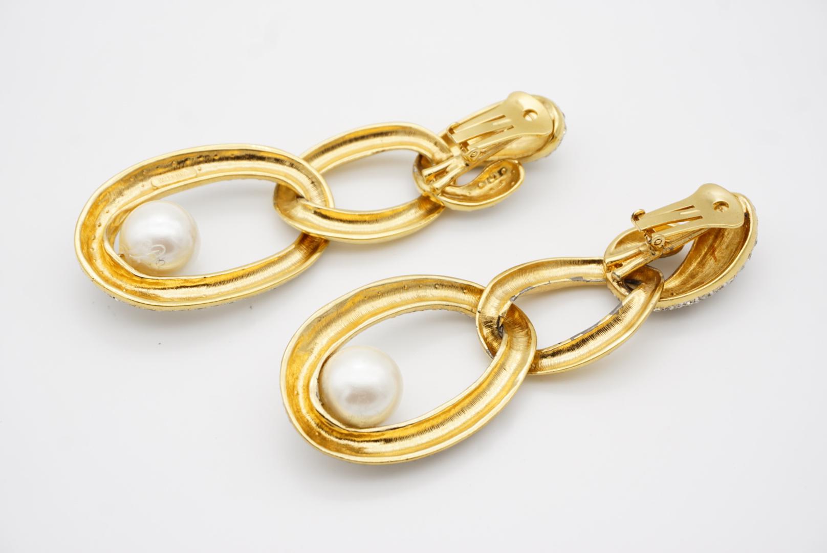 Valentino Vintage Extra Long Trio Interlocked Hoop Crystals Pearl Drop Earrings 8