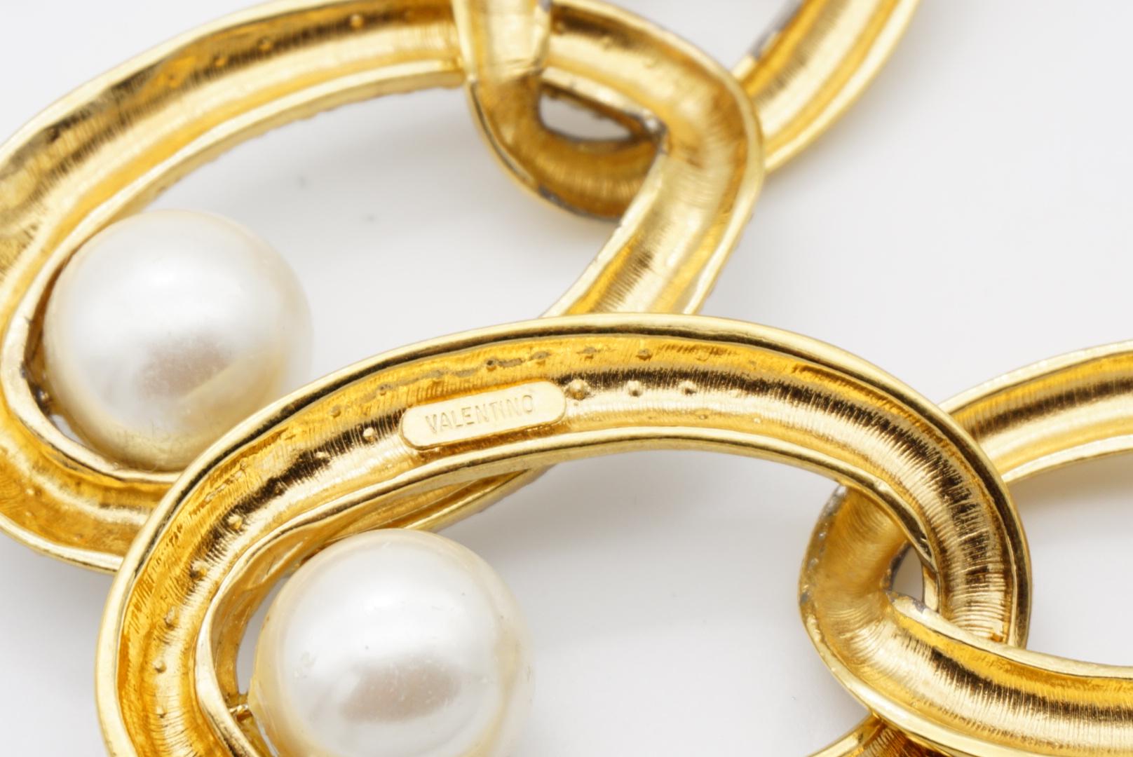 Valentino Vintage Extra Long Trio Interlocked Hoop Crystals Pearl Drop Earrings 9