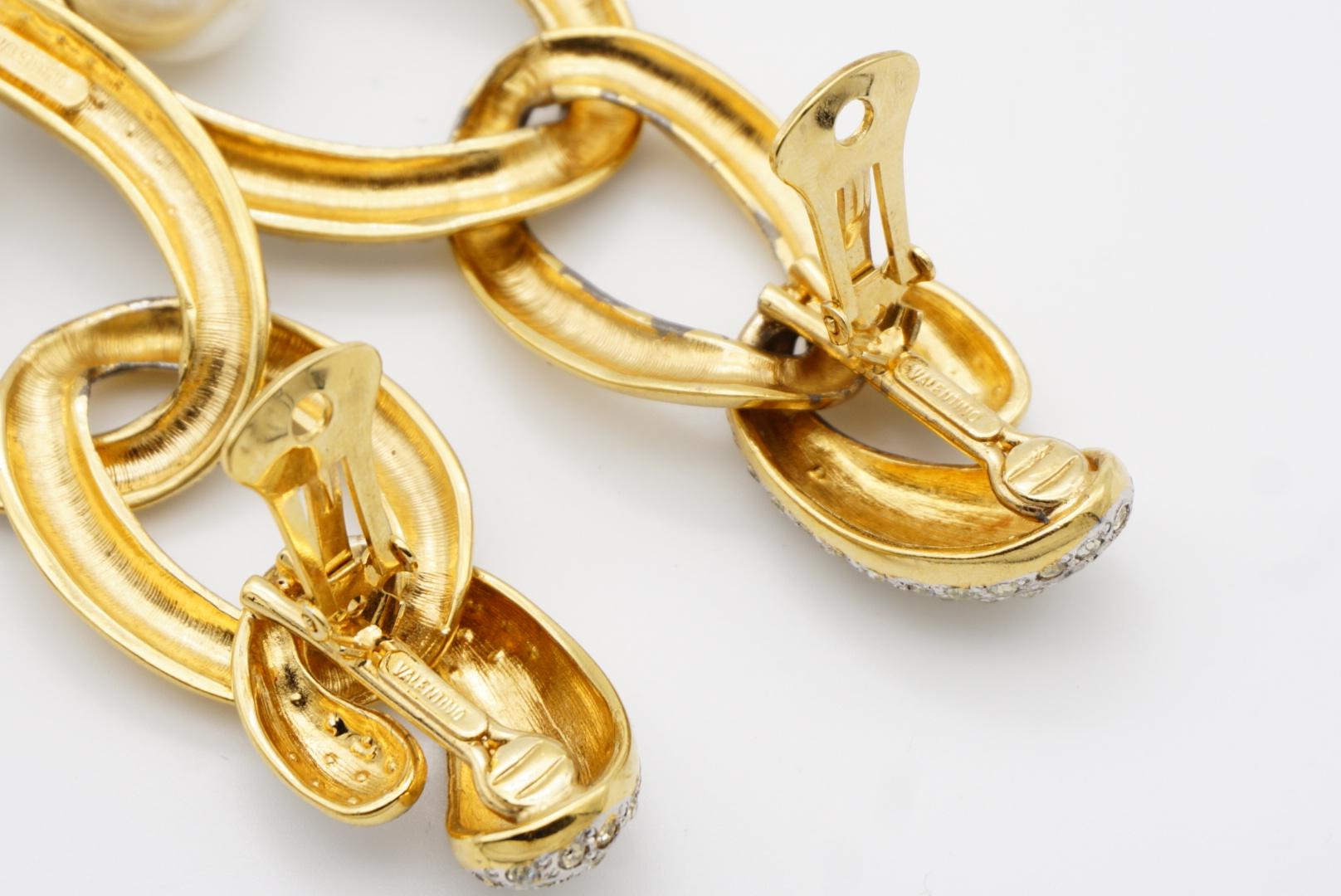 Valentino Vintage Extra Long Trio Interlocked Hoop Crystals Pearl Drop Earrings 10