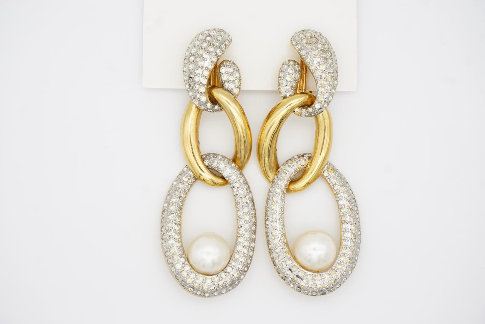 Valentino Vintage Extra Long Trio Interlocked Hoop Crystals Pearl Drop Earrings 4