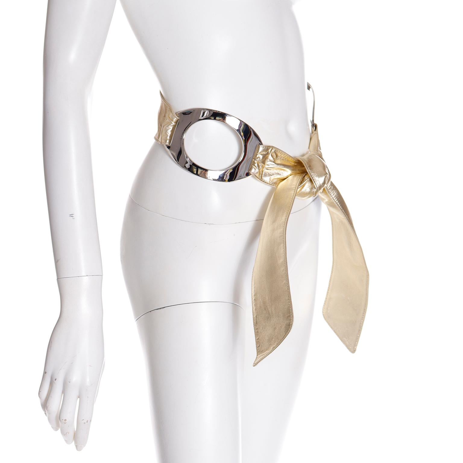 Valentino Vintage Fall 2002 Gold Runway Belt With Silver Double Buckles In Excellent Condition For Sale In Portland, OR
