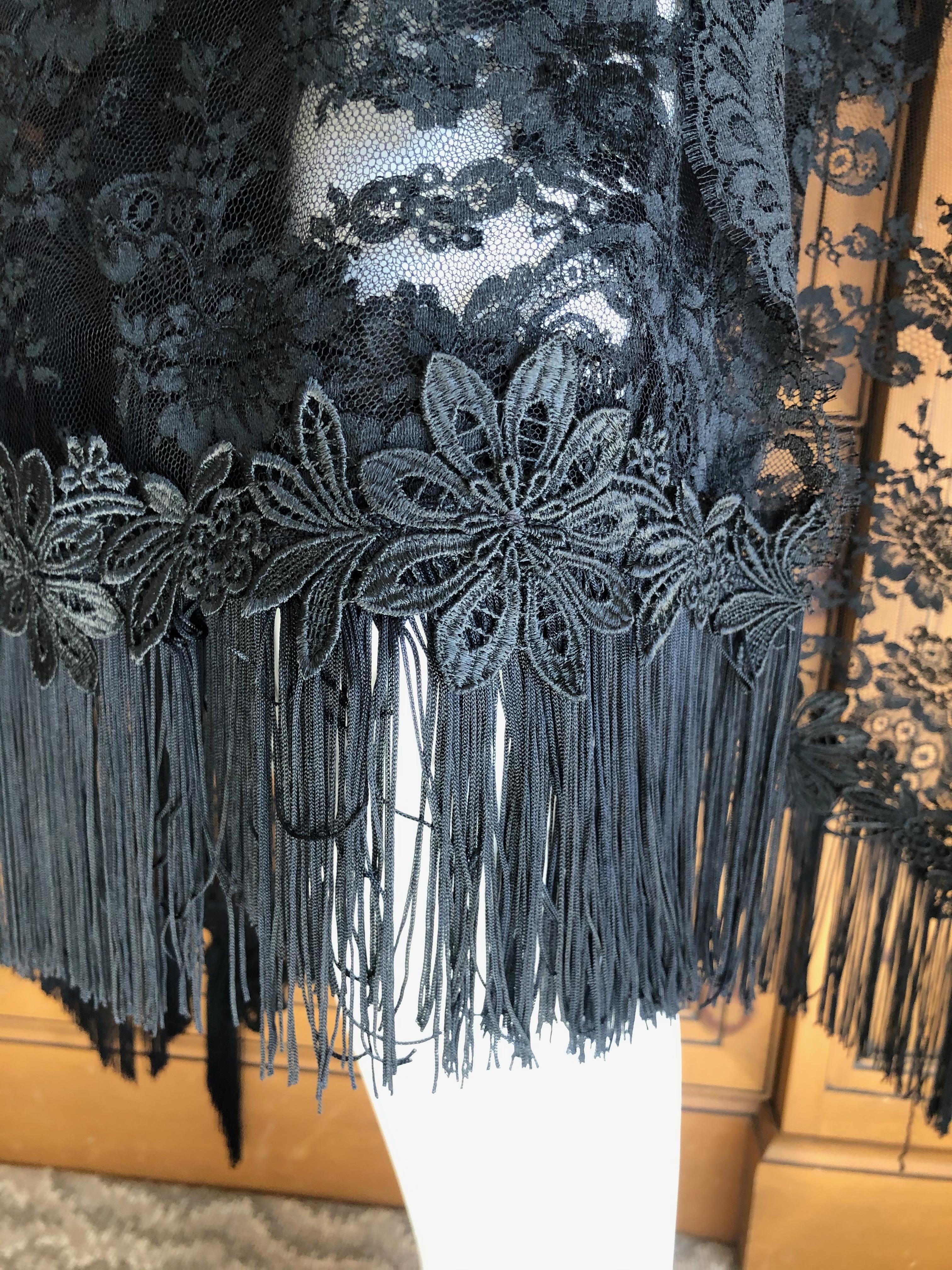 Valentino Vintage Fringed Black Lace Evening Shawl
Excellent condition