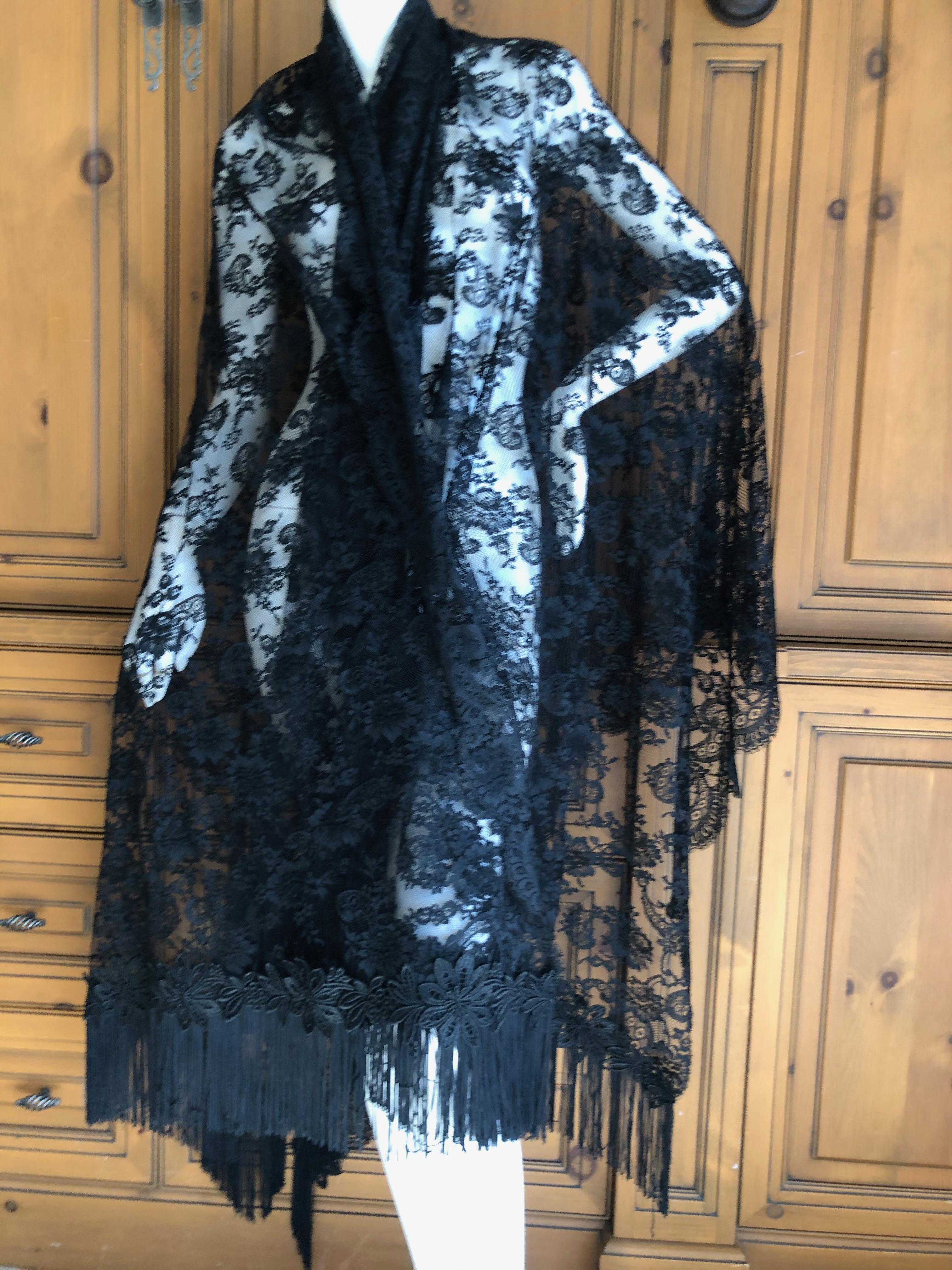 Valentino Vintage Fringed Black Lace Evening Shawl 1