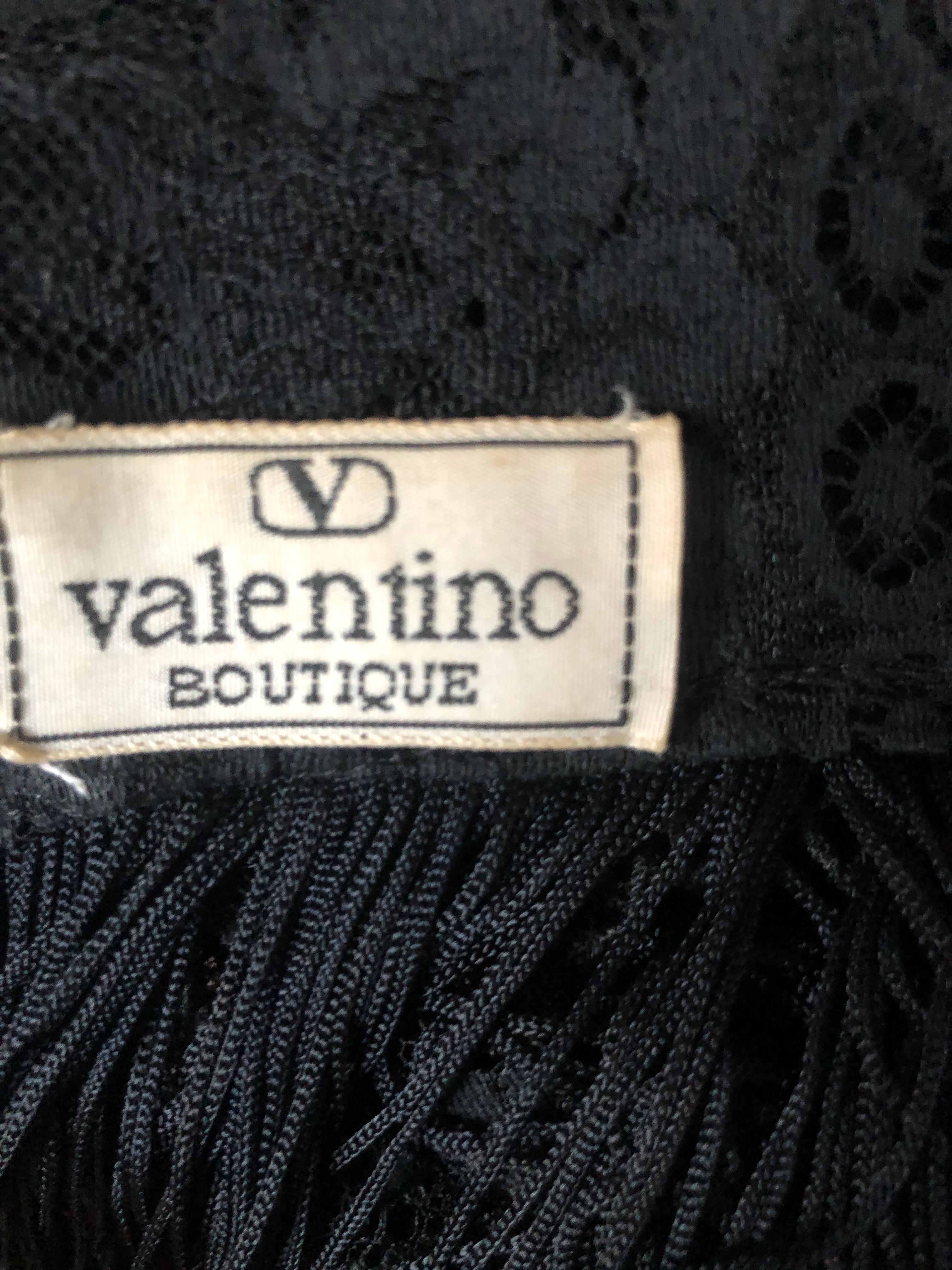 Valentino Vintage Fringed Black Lace Evening Shawl 2
