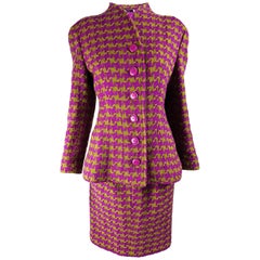 Valentino Vintage Fuchsia & Green Wool Skirt Suit