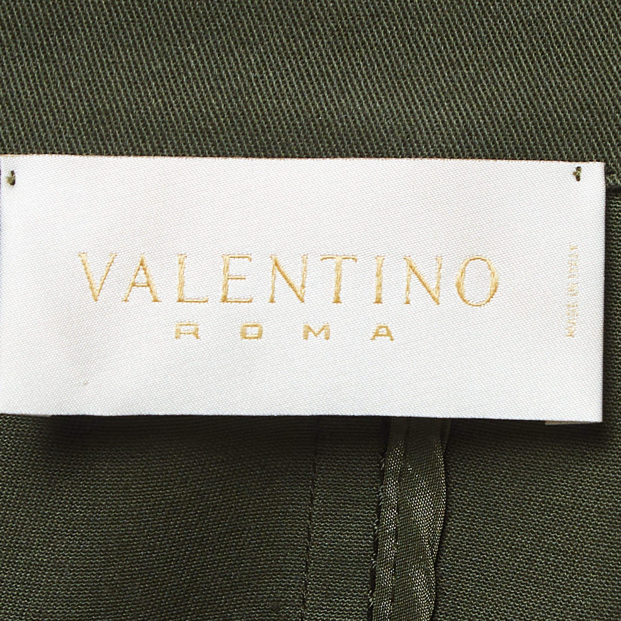 Valentino Vintage Green Cotton Twill Single Breasted Blazer L In Good Condition For Sale In Dubai, Al Qouz 2