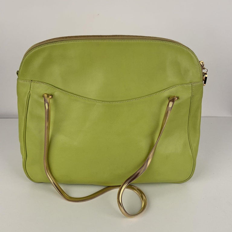 Valentino Vintage Green Leather Shoulder Bag Tote with Chain Straps For Sale at 1stDibs