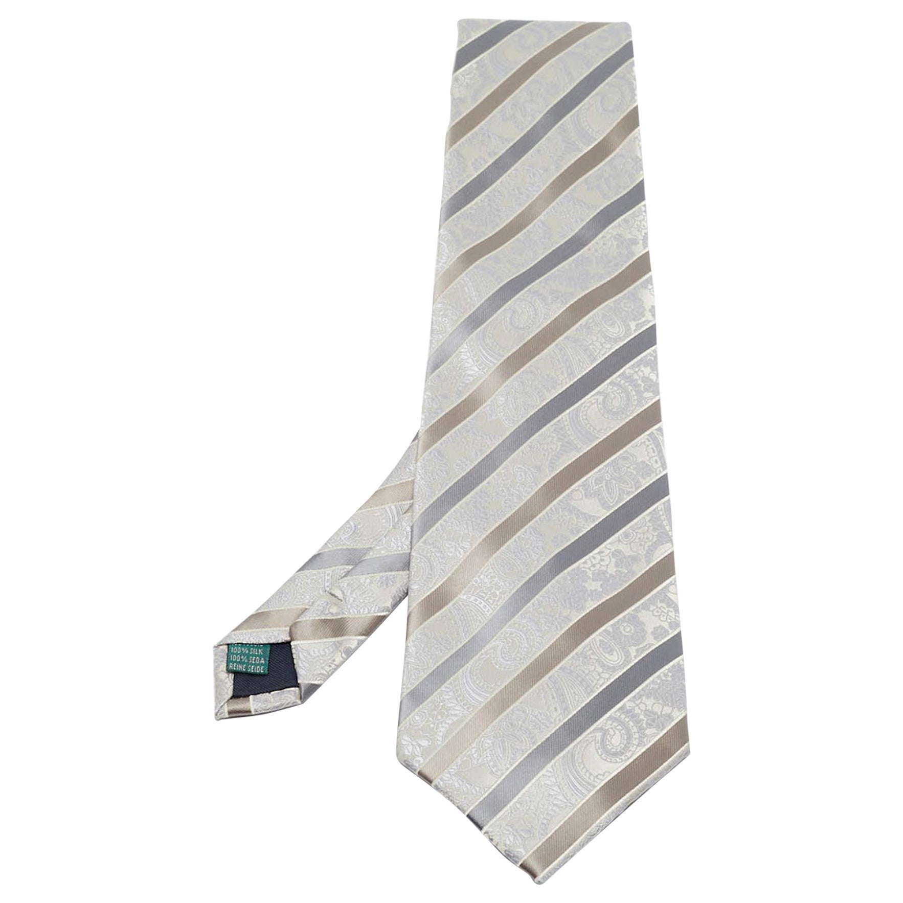 Cravatta in seta jacquard a righe grigie di Valentino Vintage By