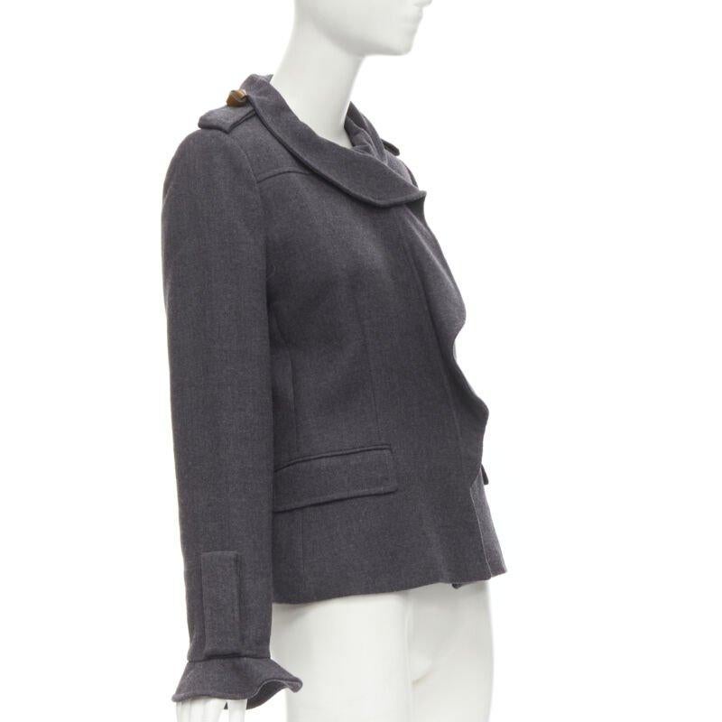 VALENTINO Chaqueta gris vintage de lana virgen con cuello de volante y detalle militar IT46 L Negro en venta