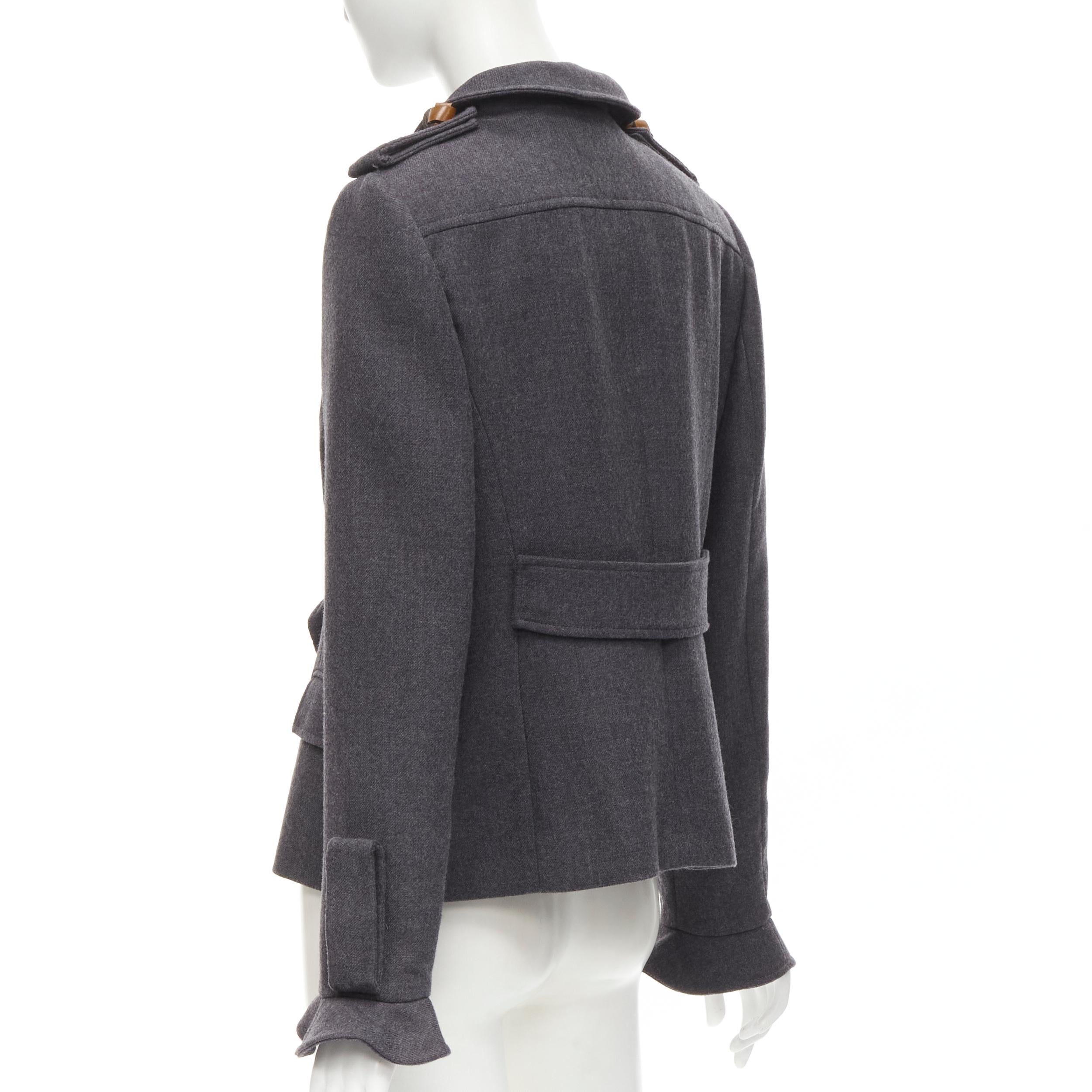 Women's VALENTINO Vintage grey virgin wool ruffle collar military detail jacket IT46 L For Sale