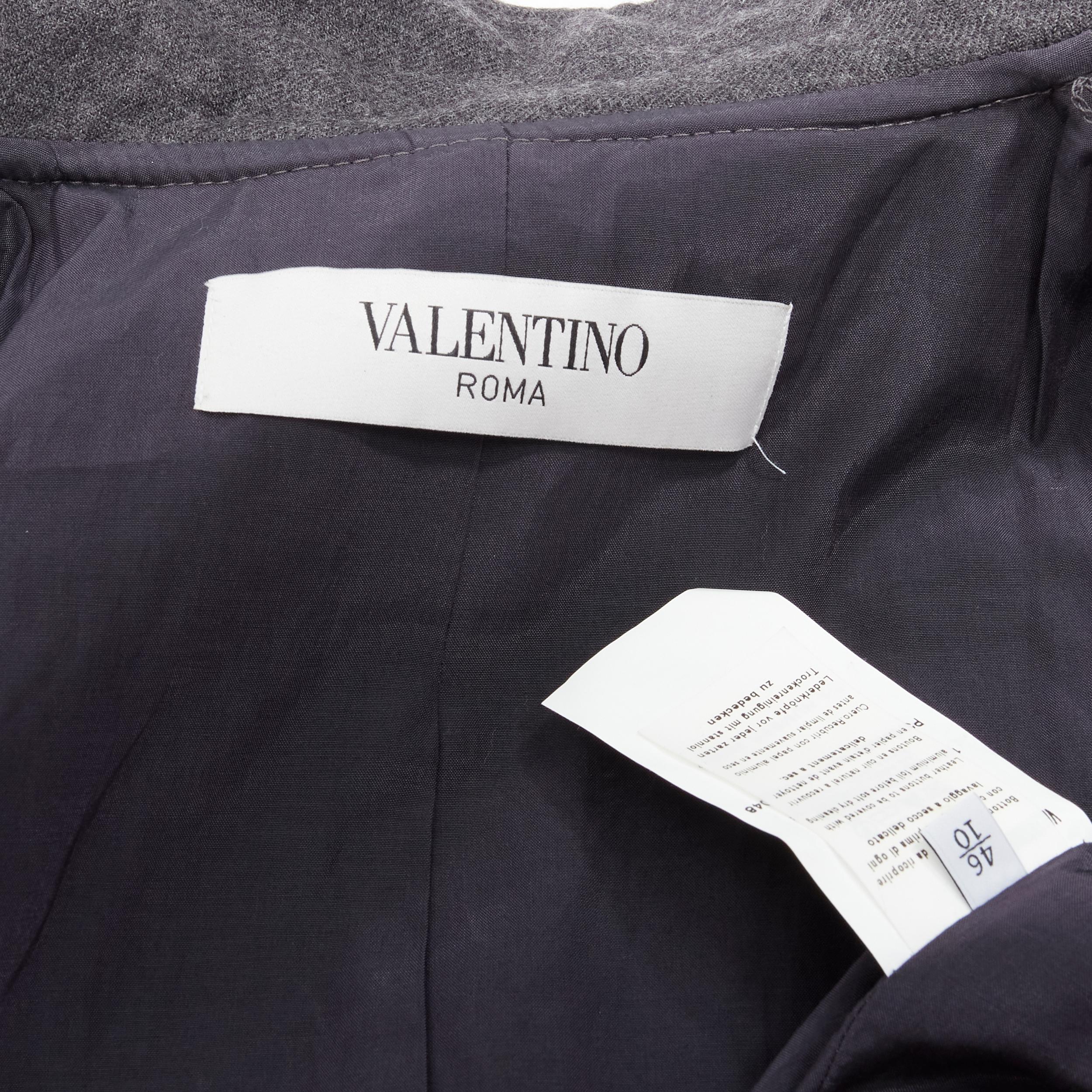 VALENTINO Vintage grey virgin wool ruffle collar military detail jacket IT46 L For Sale 2