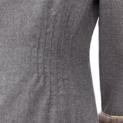 VALENTINO Vintage grey wool cashmere fur cuff pinched waist dress US8 M