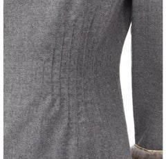 VALENTINO Vintage grey wool cashmere fur cuff pinched waist dress US8 M