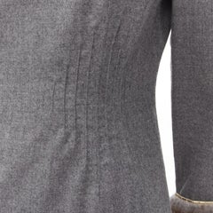 VALENTINO Vintage grey wool cashmere fur cuff pinched waist dress US8 M