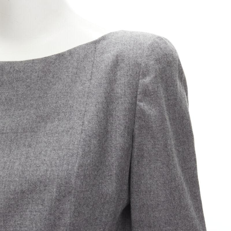 VALENTINO Vintage gris lana cachemira piel puño cintura pellizcado vestido US8 M en venta 4