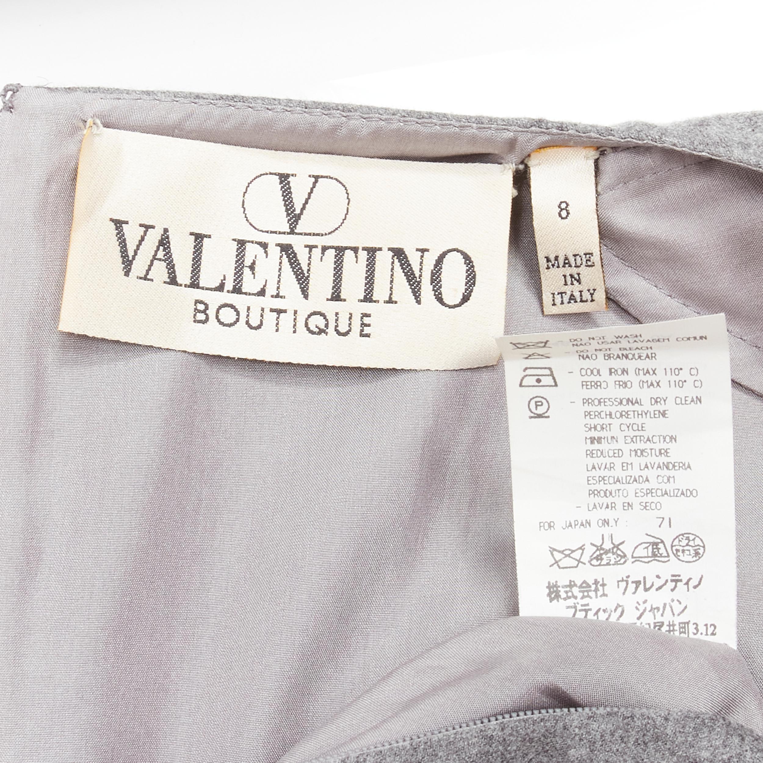 VALENTINO Vintage grey wool cashmere fur cuff pinched waist dress US8 M For Sale 3