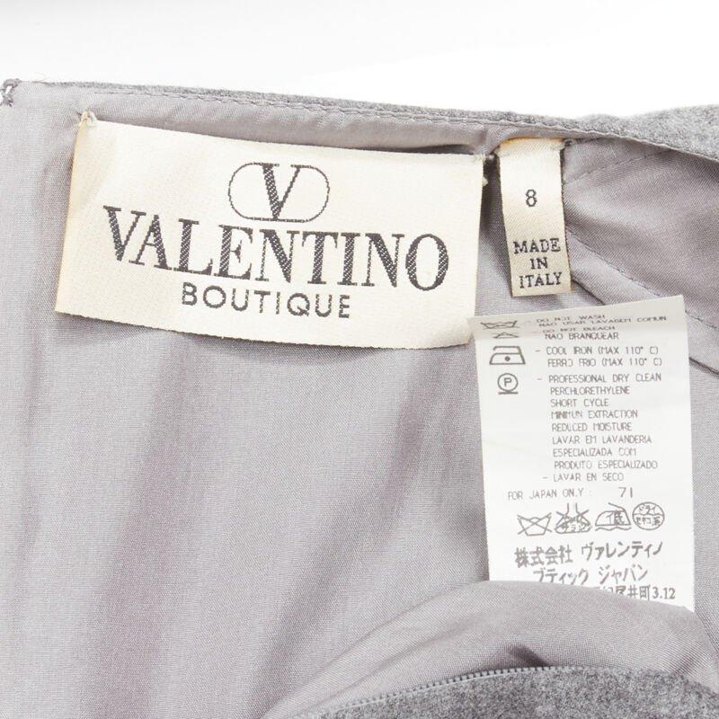 VALENTINO Vintage gris lana cachemira piel puño cintura pellizcado vestido US8 M en venta 5