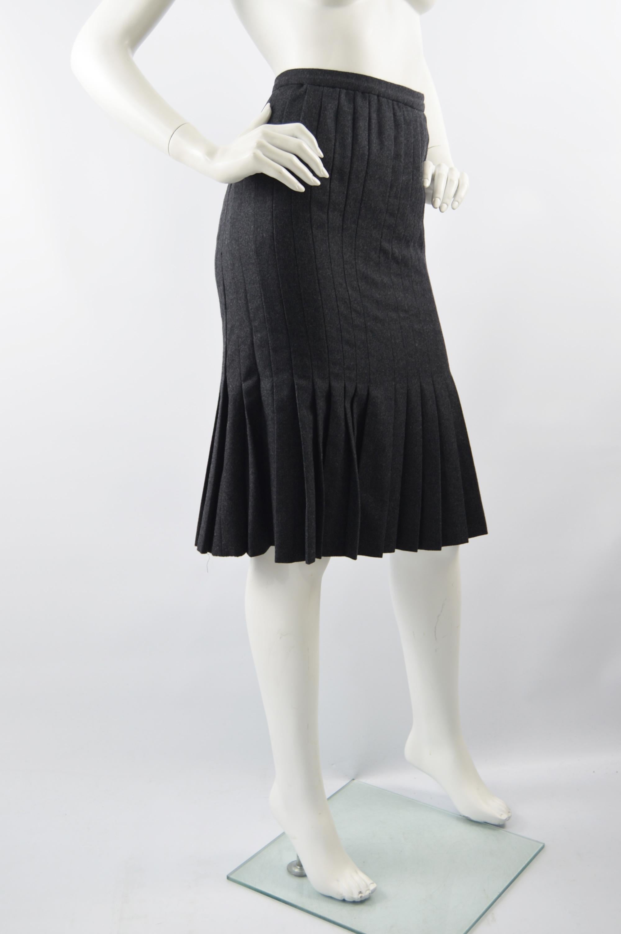 Valentino Vintage Grey Wool Pleated Skirt 1
