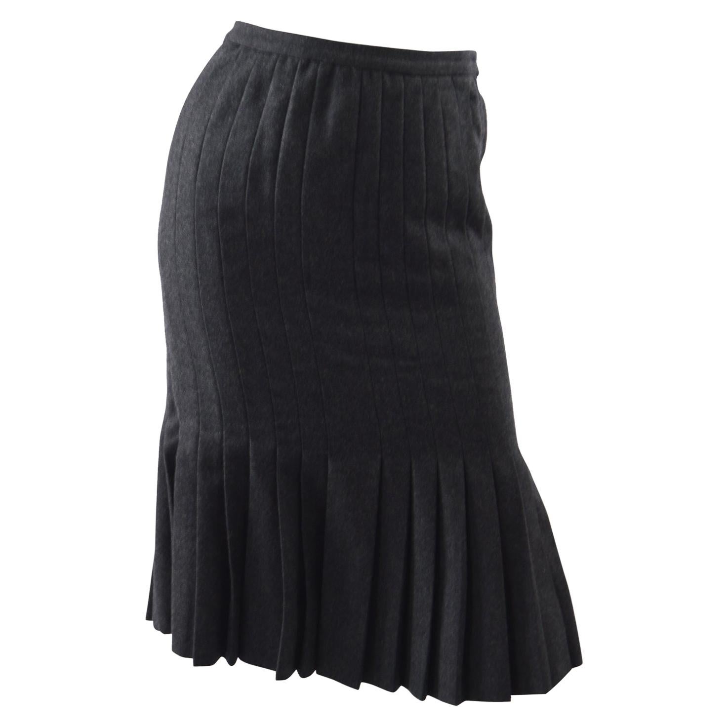 Valentino Vintage Grey Wool Pleated Skirt