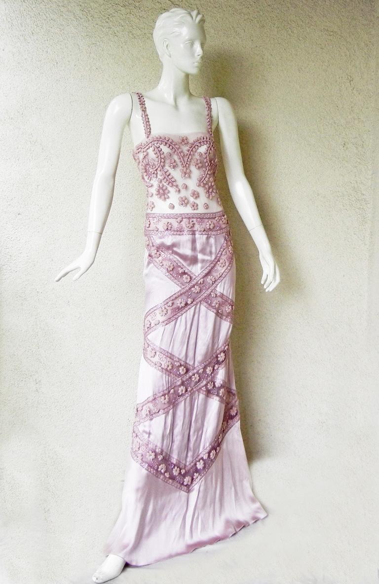 Valentino Vintage Hand Embroidered Lilac Runway Evening Gown Dress