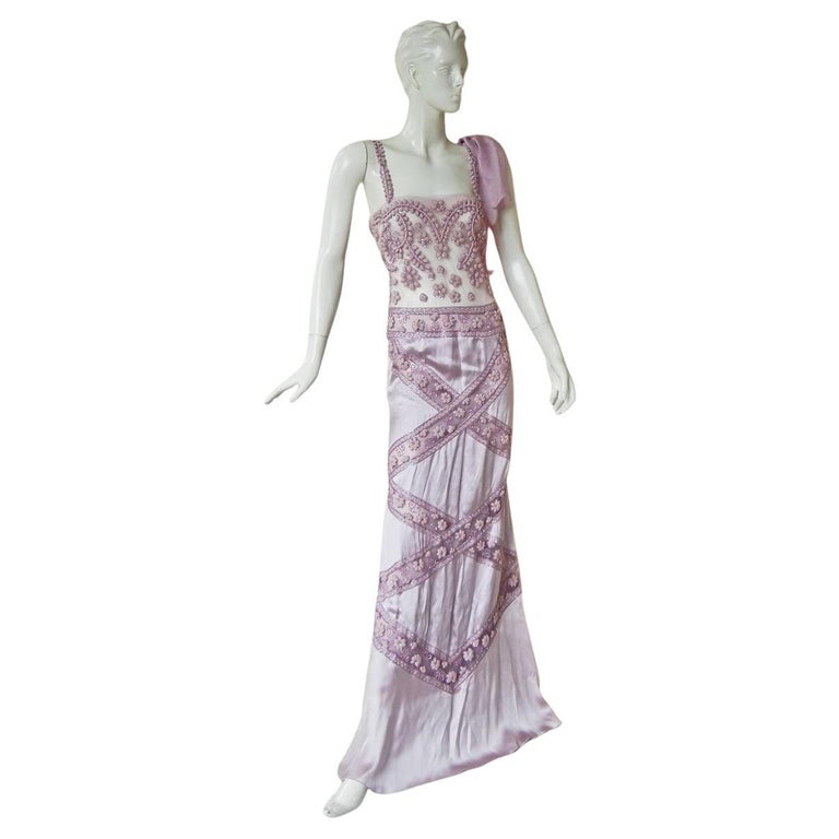 Valentino Vintage Hand Embroidered Lilac Runway Evening Gown Dress New! For  Sale at 1stDibs