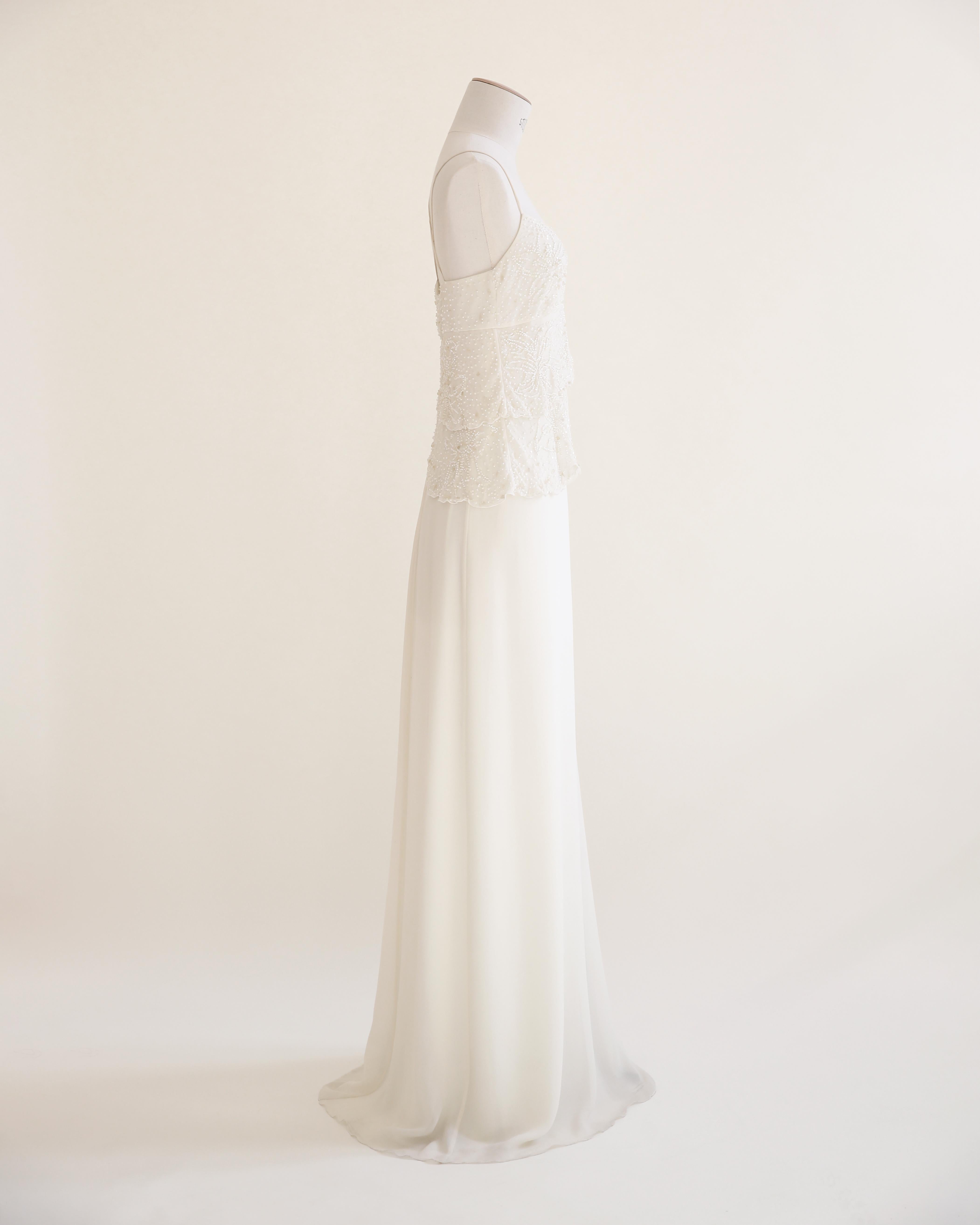 Valentino vintage ivory ruffle beaded silk bridal wedding slip maxi dress gown 1