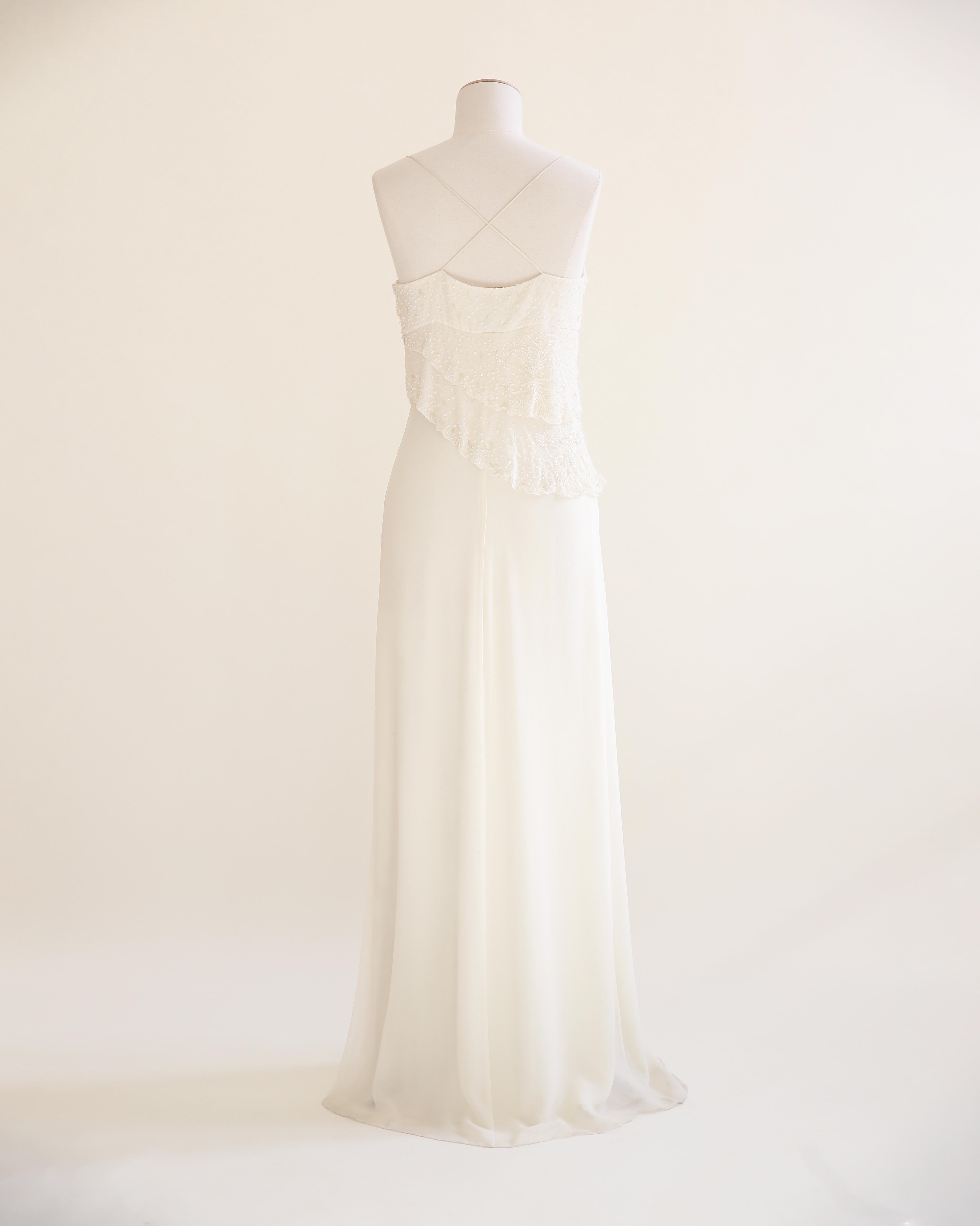 Valentino vintage ivory ruffle beaded silk bridal wedding slip maxi dress gown 3