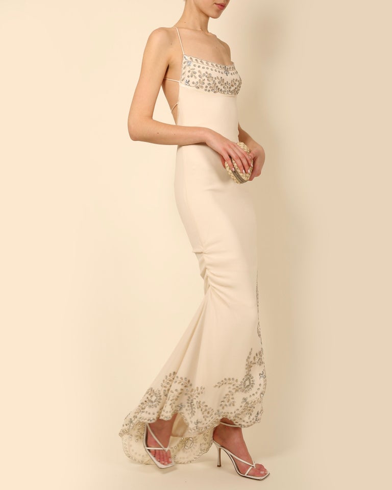 Valentino vintage ivory silver sequin beaded backless wedding dress