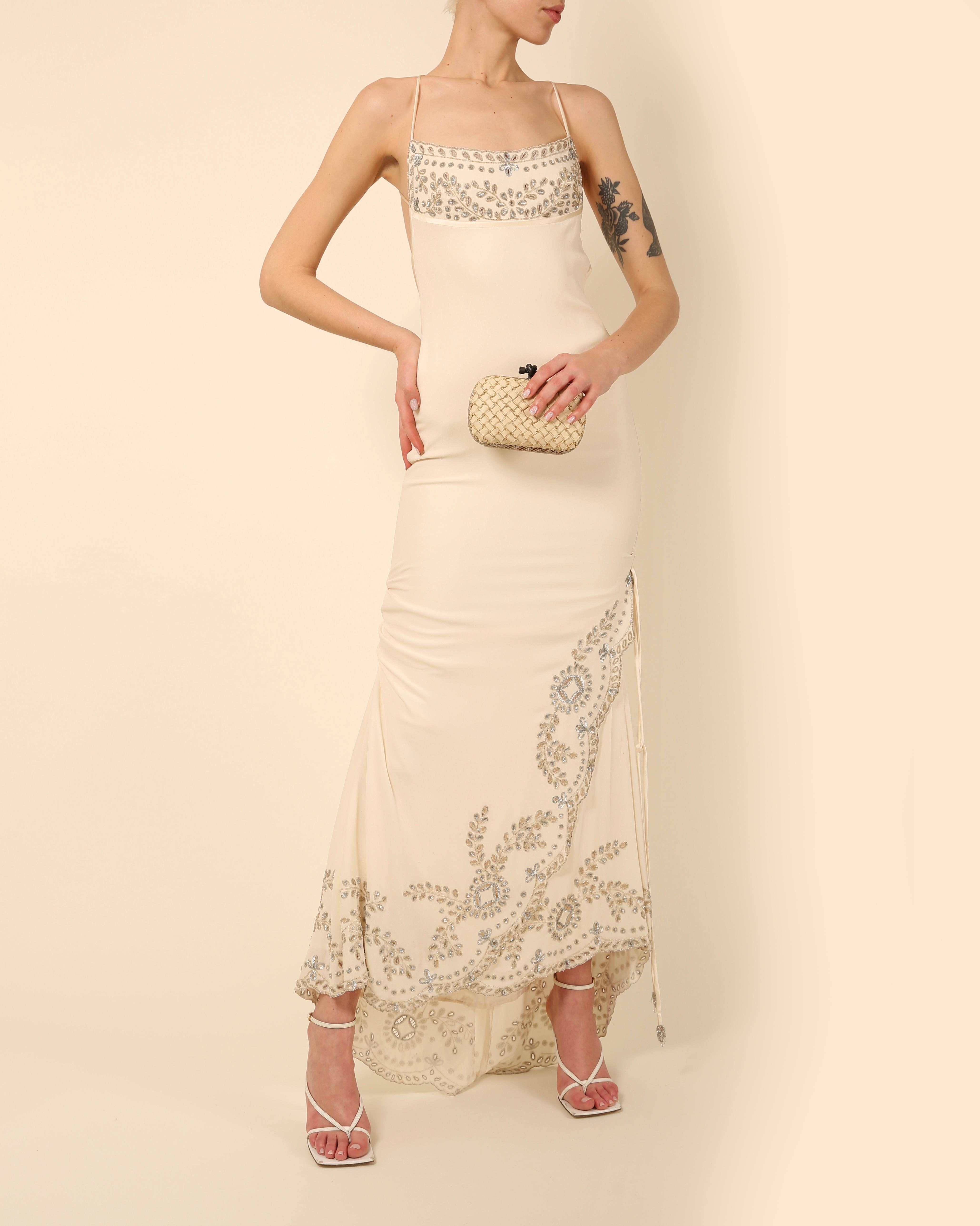 Valentino Valentino Vintage elfenbein Silber Pailletten Perlen rückenfreies Hochzeitskleid Maxikleid 5
