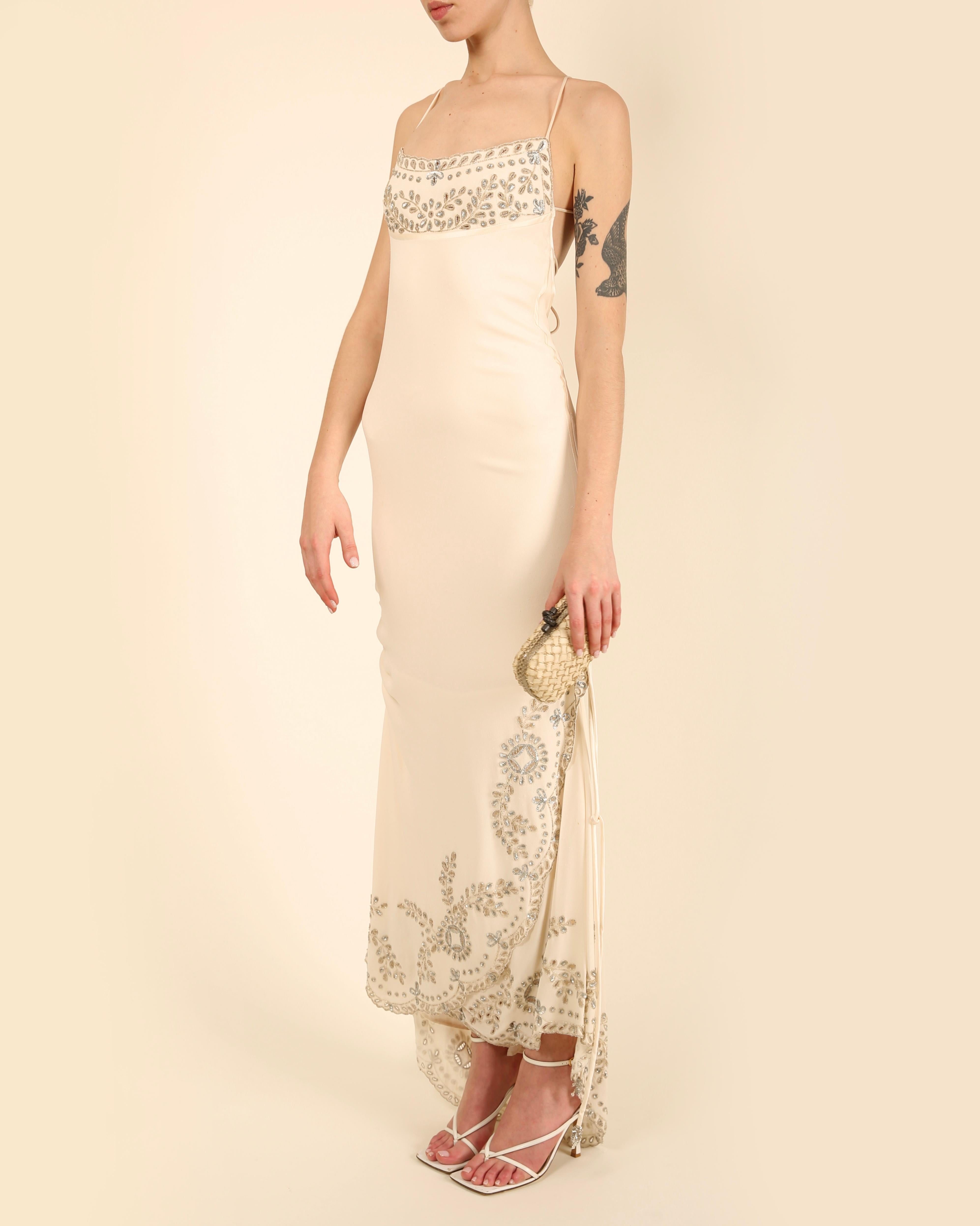 Valentino Valentino Vintage elfenbein Silber Pailletten Perlen rückenfreies Hochzeitskleid Maxikleid 6