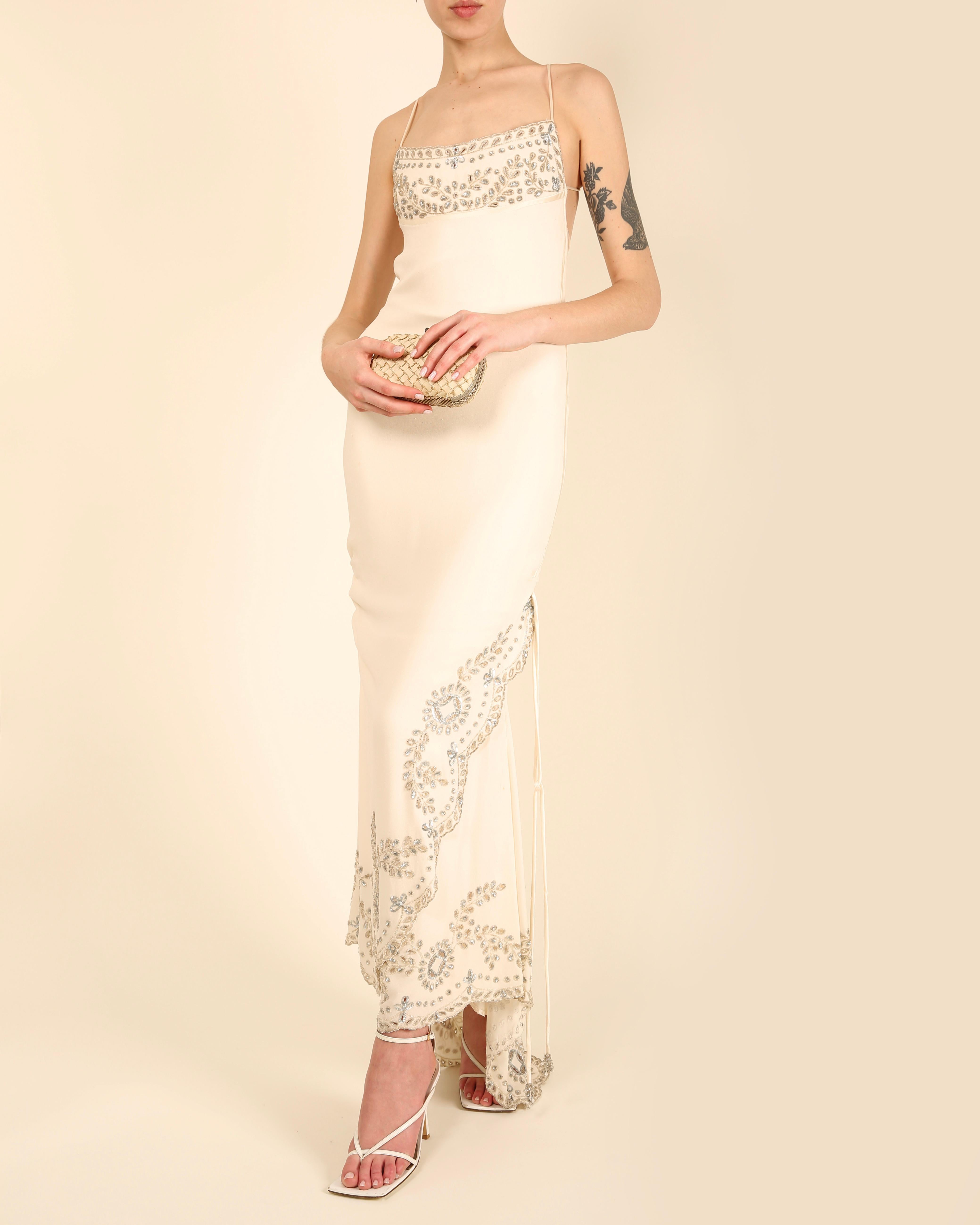 Valentino Valentino Vintage elfenbein Silber Pailletten Perlen rückenfreies Hochzeitskleid Maxikleid 7
