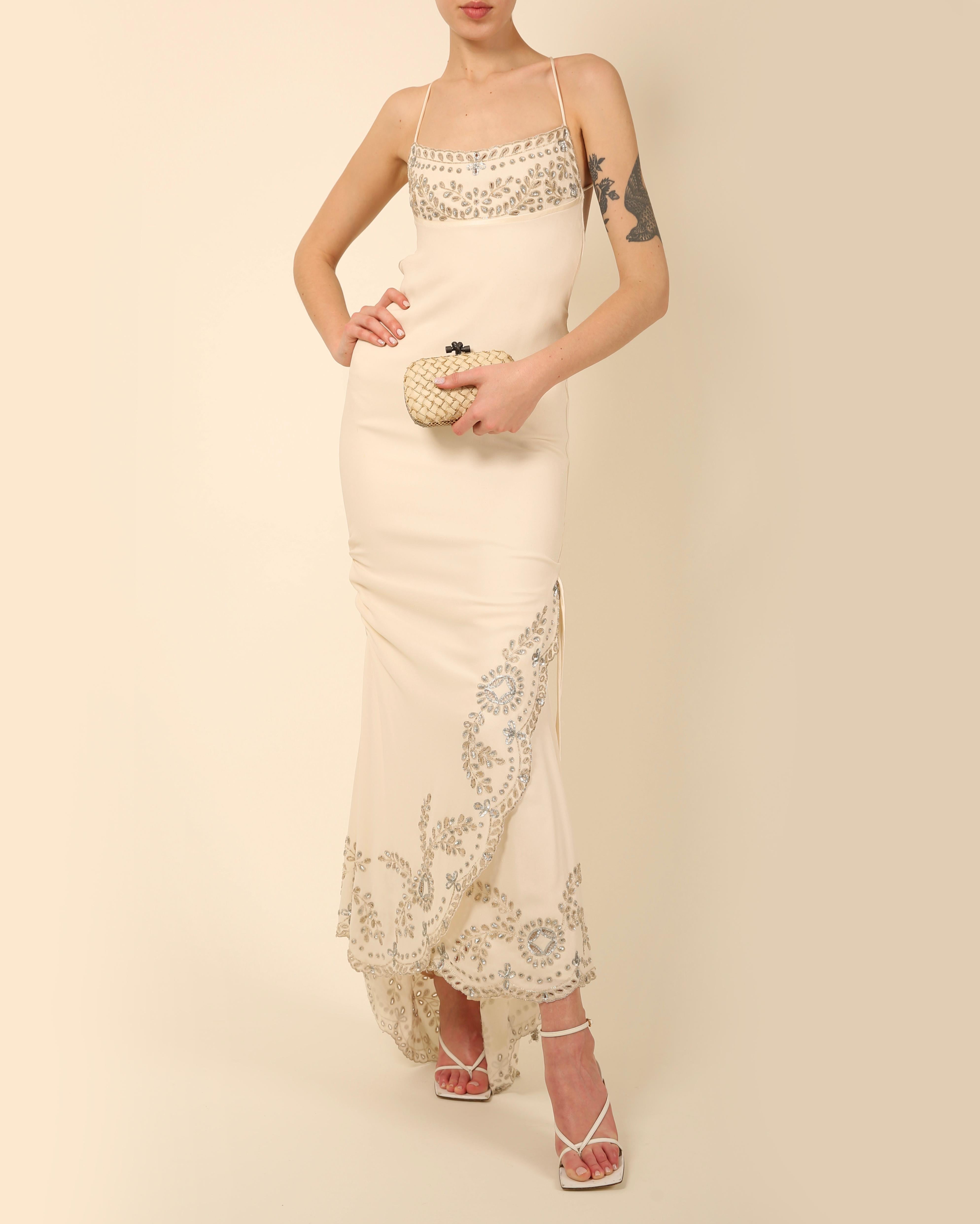 Valentino Valentino Vintage elfenbein Silber Pailletten Perlen rückenfreies Hochzeitskleid Maxikleid 9