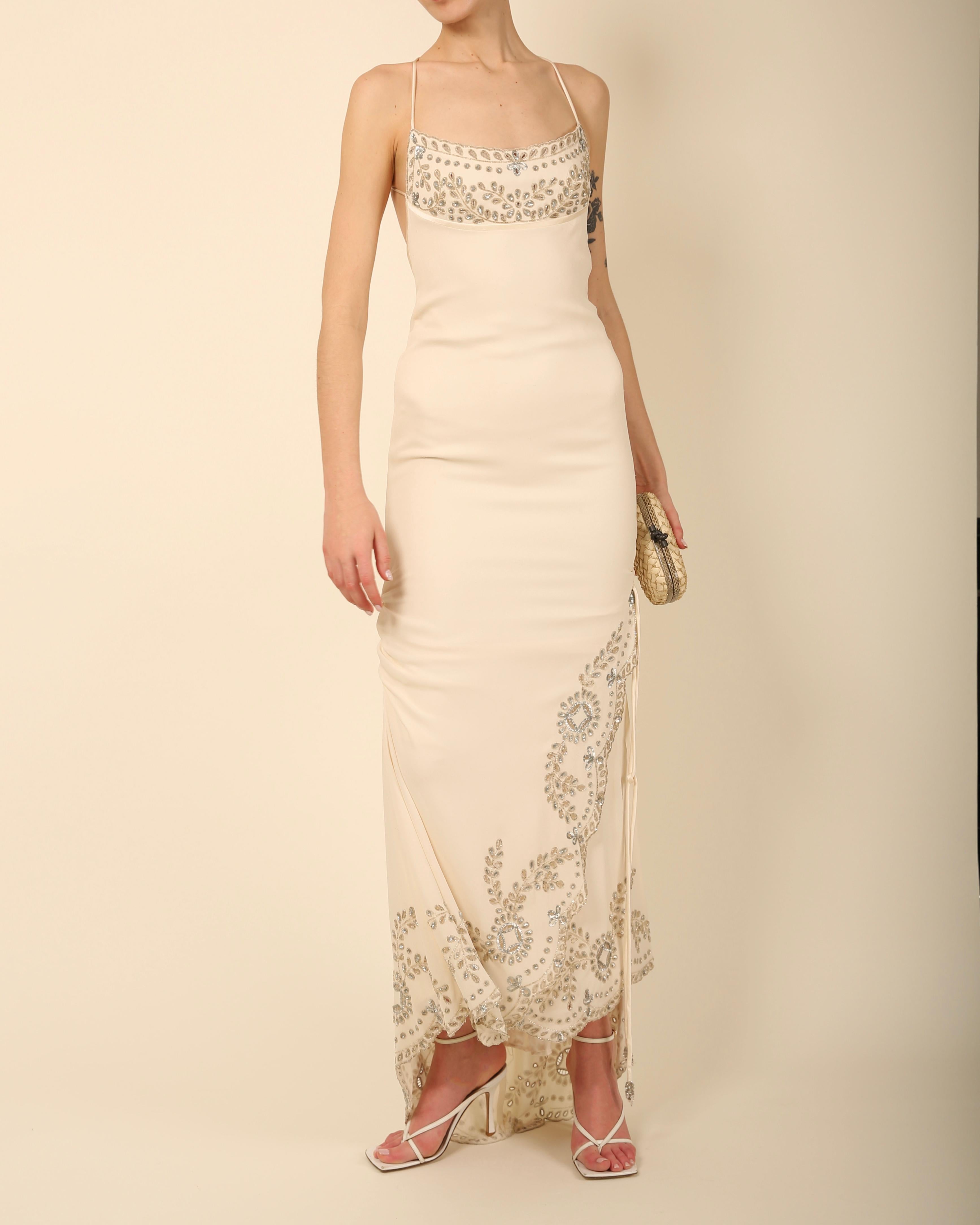 Valentino Valentino Vintage elfenbein Silber Pailletten Perlen rückenfreies Hochzeitskleid Maxikleid 10
