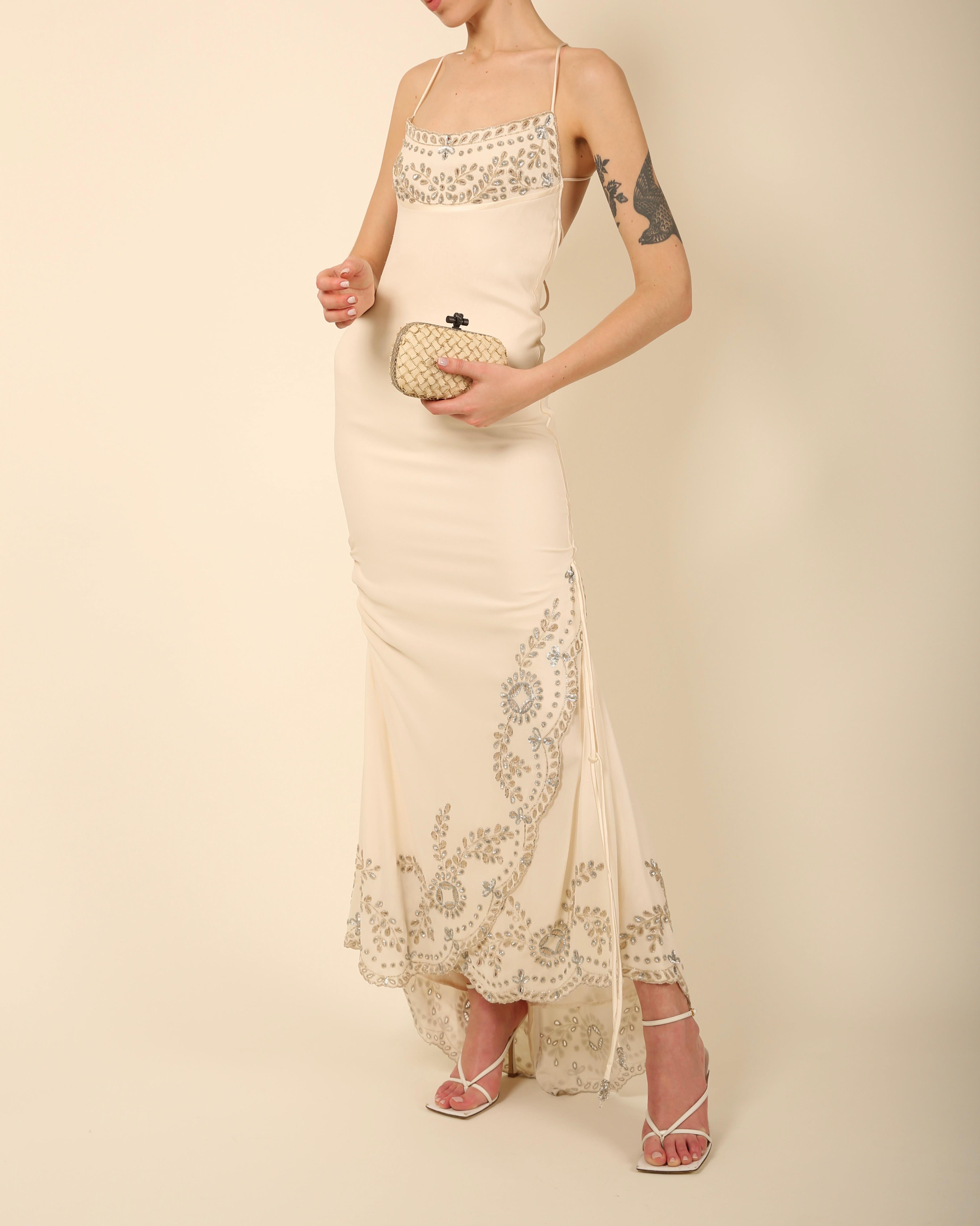 Valentino Valentino Vintage elfenbein Silber Pailletten Perlen rückenfreies Hochzeitskleid Maxikleid 11