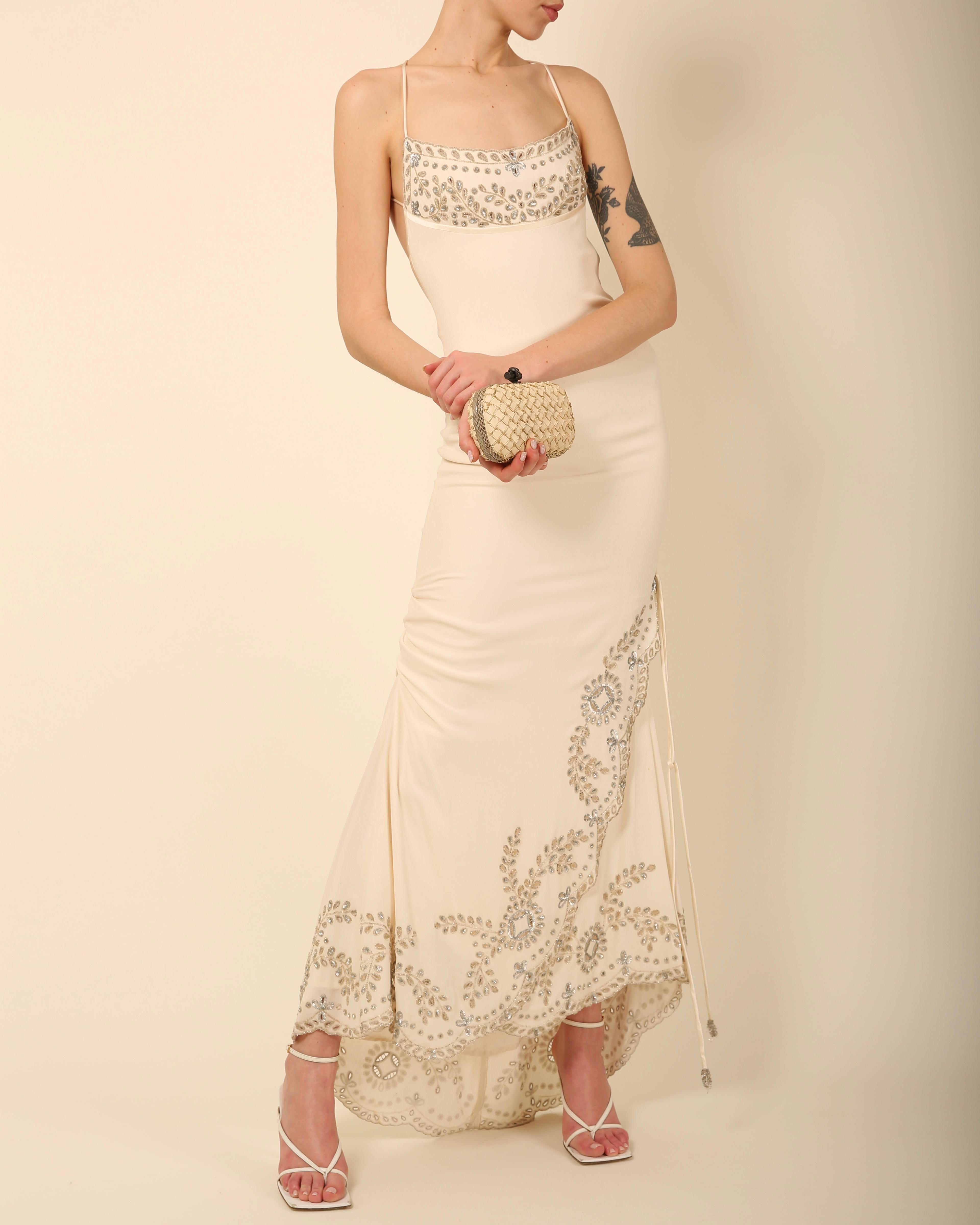 Valentino Valentino Vintage elfenbein Silber Pailletten Perlen rückenfreies Hochzeitskleid Maxikleid 13