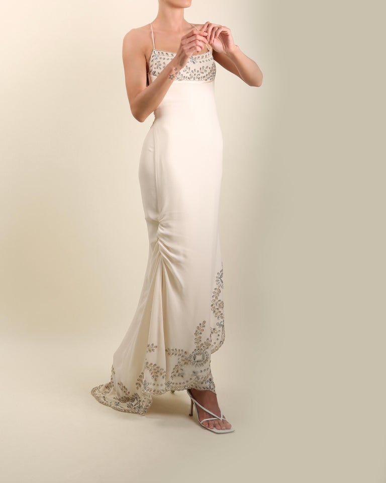 Valentino vintage ivory silver sequin beaded backless wedding maxi gown For Sale 1stDibs | valentino wedding