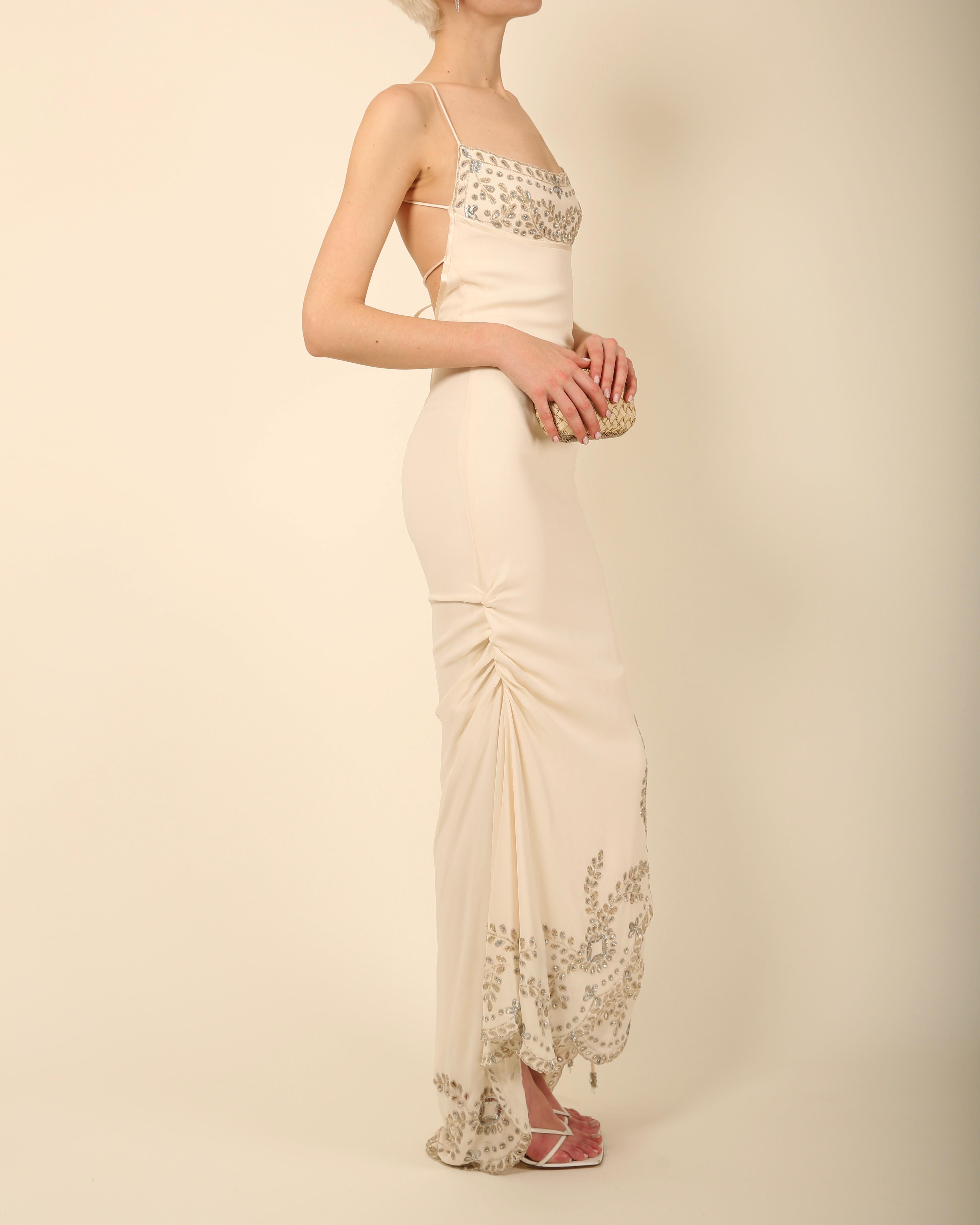 Valentino Valentino Vintage elfenbein Silber Pailletten Perlen rückenfreies Hochzeitskleid Maxikleid (Beige)