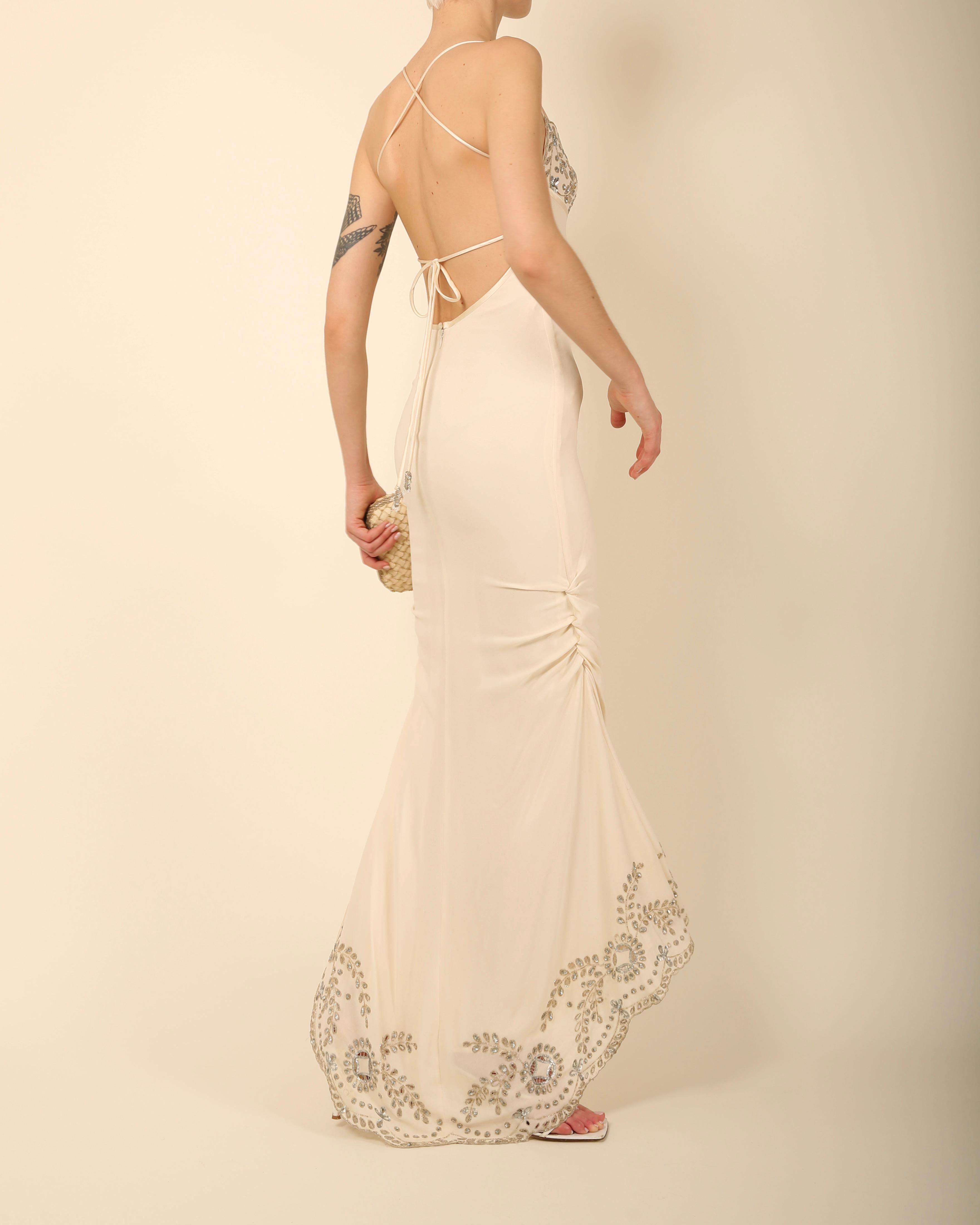 Valentino Valentino Vintage elfenbein Silber Pailletten Perlen rückenfreies Hochzeitskleid Maxikleid 1