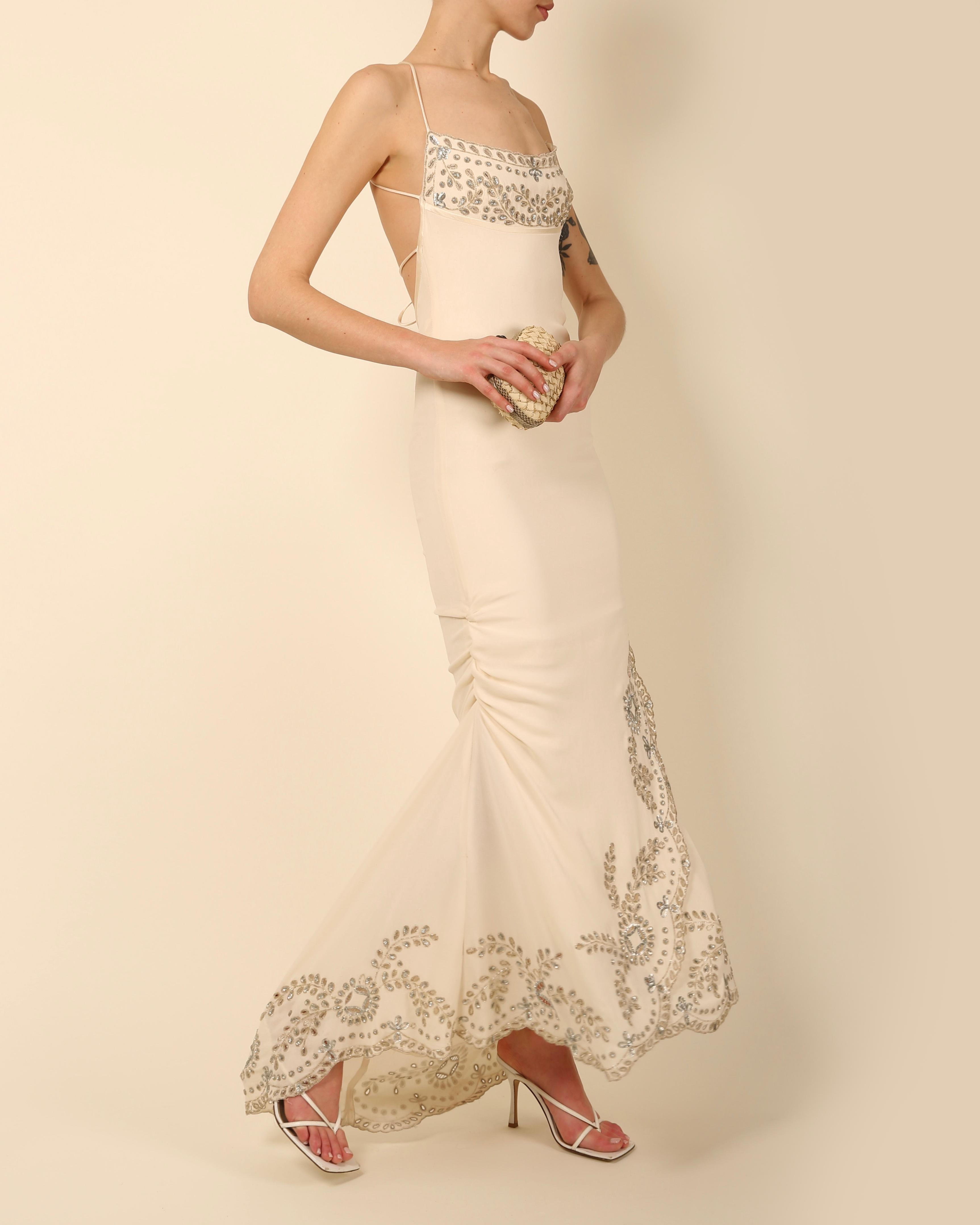 Valentino Valentino Vintage elfenbein Silber Pailletten Perlen rückenfreies Hochzeitskleid Maxikleid 2
