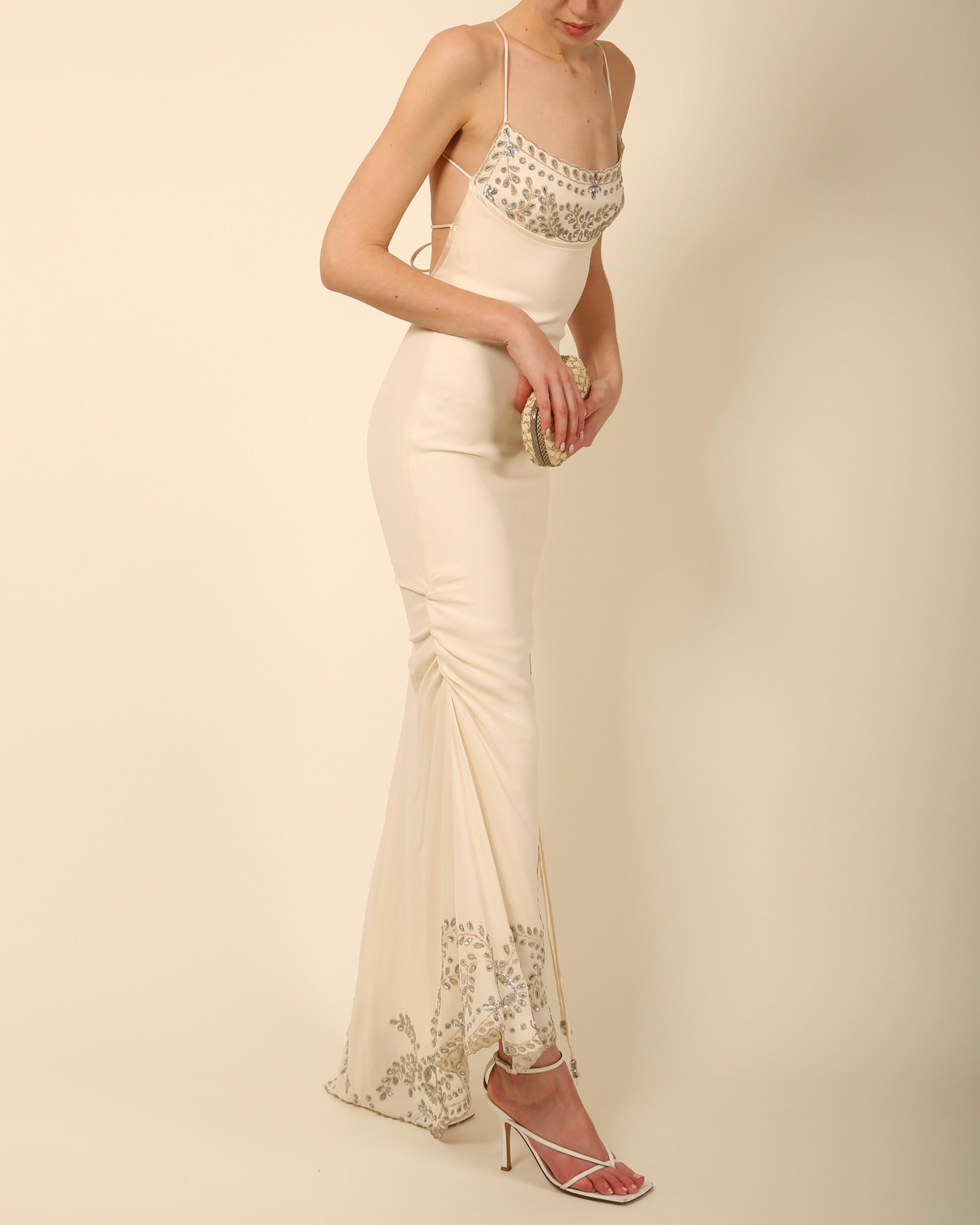 Valentino Valentino Vintage elfenbein Silber Pailletten Perlen rückenfreies Hochzeitskleid Maxikleid 3