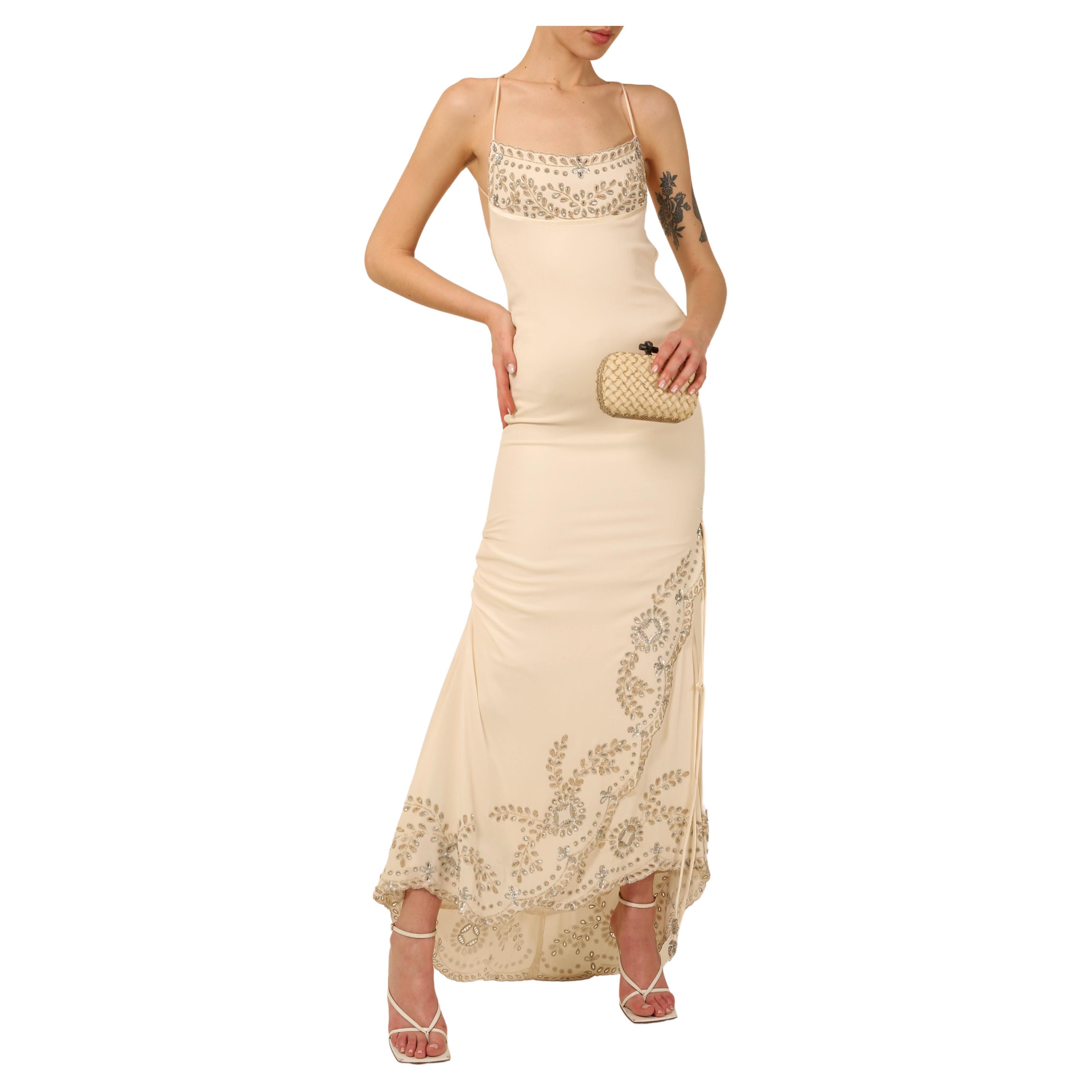 Valentino vintage ivory silver beaded backless wedding dress maxi at