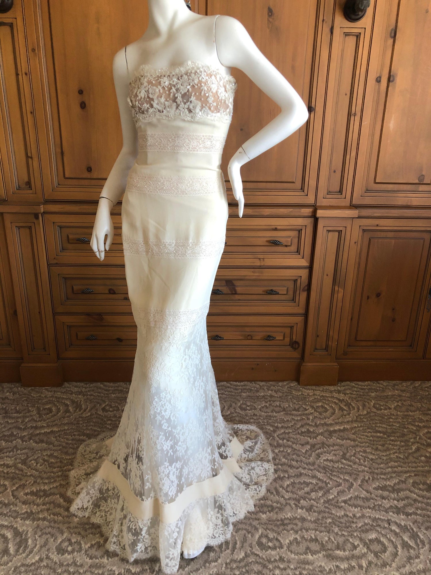 Valentino Vintage Lace Wedding Or Evening Dress With Train At 1stdibs