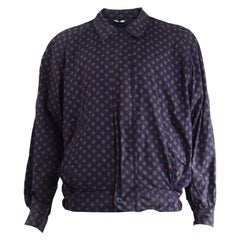 Valentino Vintage Men's Navy Blue & Red Cotton Printed Blouson Jacket, 1980s