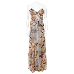 Valentino Vintage Multicolor Floral and Hexagon Print Layered Silk Chiffon Gown