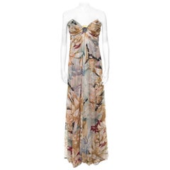 Valentino Vintage Multicolor Floral and Hexagon Print Layered Silk Chiffon Gown 