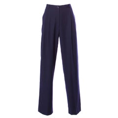 Valentino Vintage Navy Blue High Waisted Pleated Trousers Pants Slacks