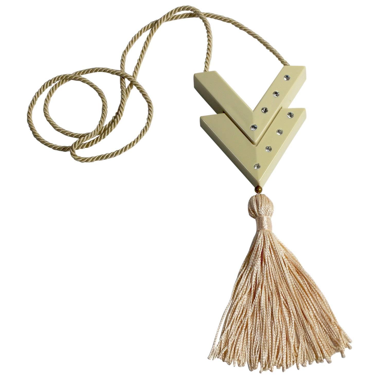 Valentino Vintage Perfume Pendant Pink Tassel Necklace For Sale